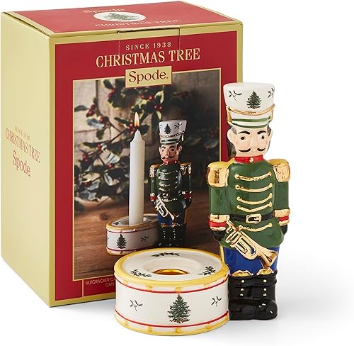 Miniatura 3 de Spode Portavelas de cascanueces de árbol de Navidad, decoración festiva de 7 pulgadas, decoración navideña del hogar, portavelas de loza para velas
