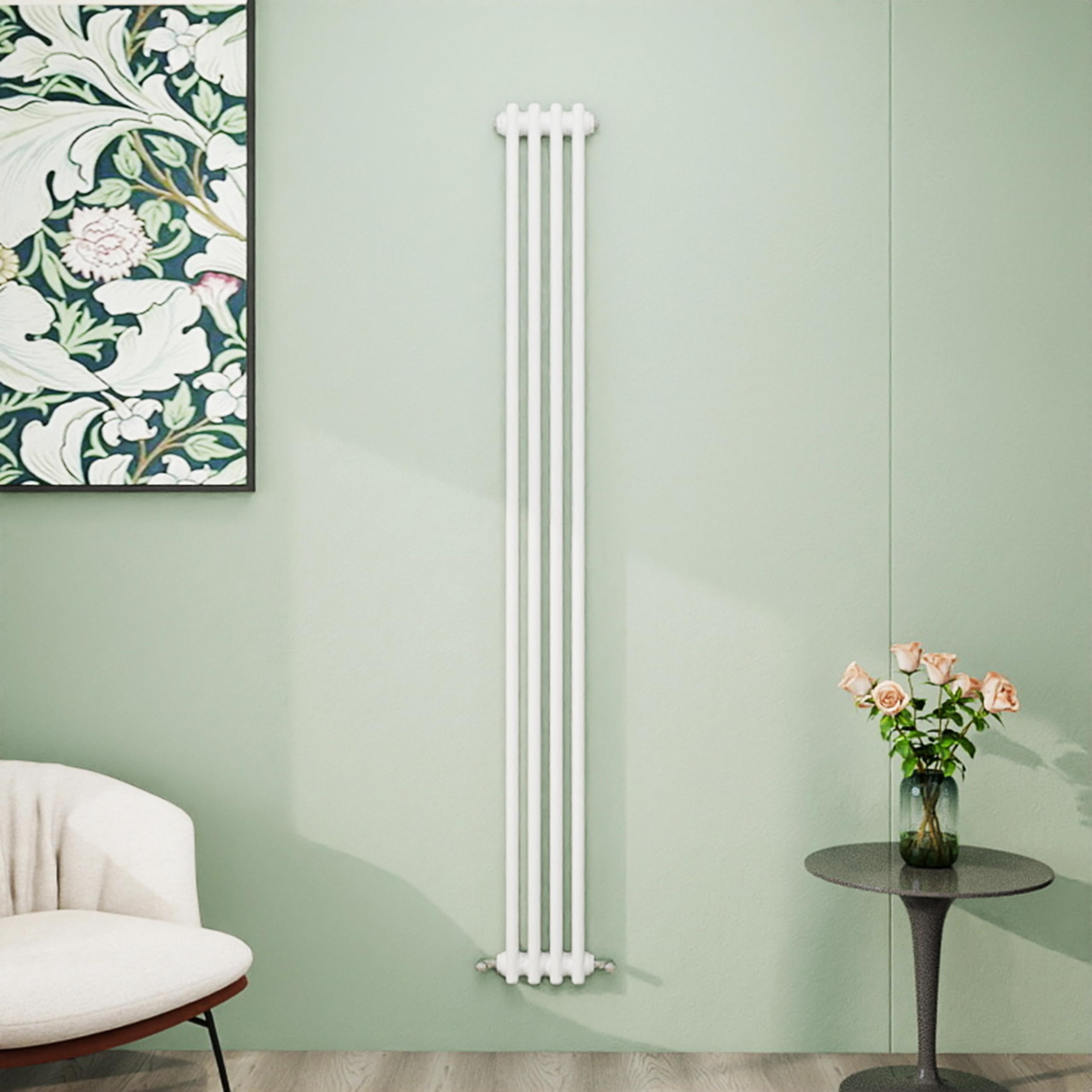Simple Bathroom Column Radiators White 1800×200mm Vertical Double Traditional Cast Iron Style Interior Designer Radiator