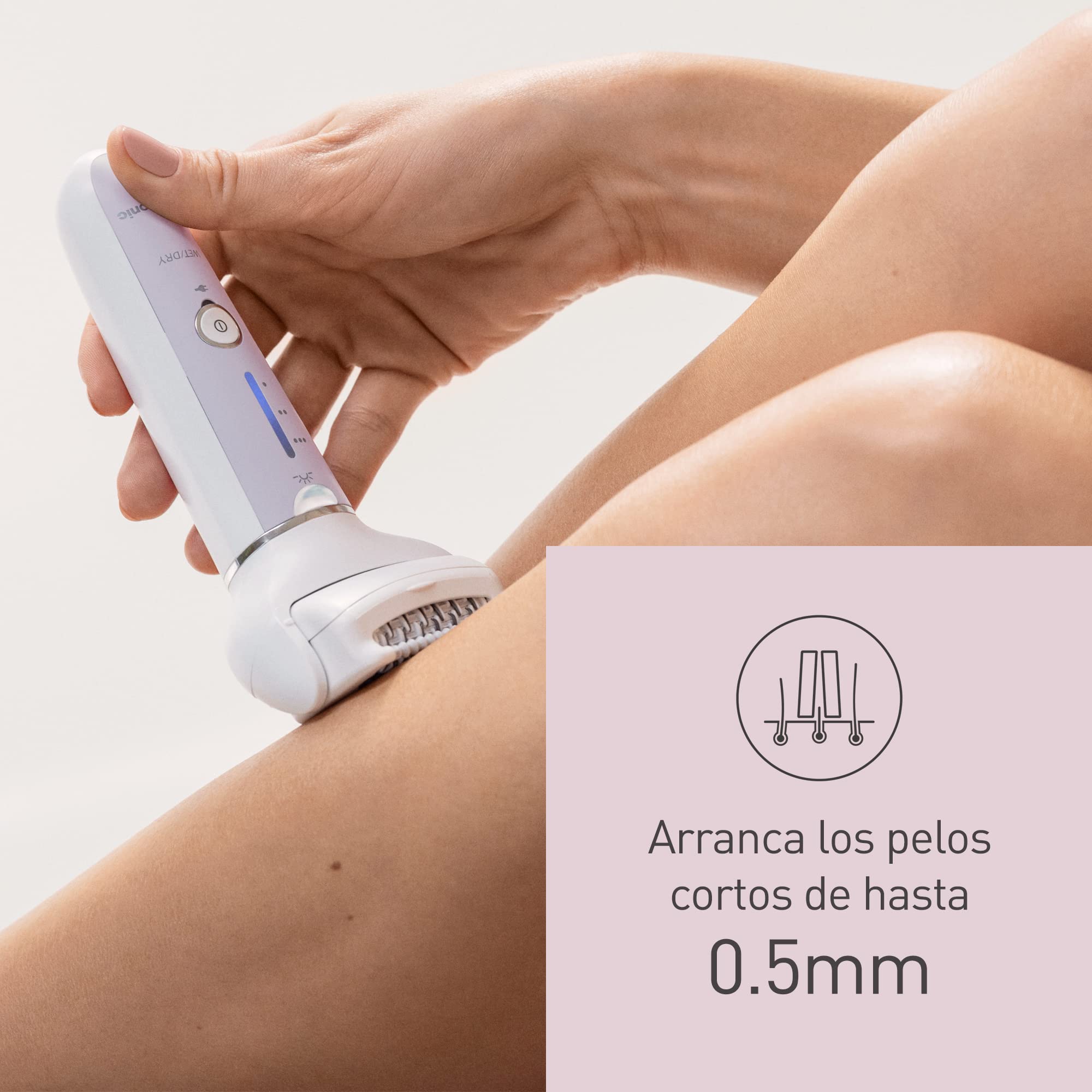 Panasonic ES-EY30-V503 Húmedo y Seco Depiladora, Doble Disco con 60 Pinzas, Flexible 90º Pivotante Cabeza, 3 velocidad Ajustes y LED Luz, 30 Minutos Operación Tiempo, Sin Cable, Cabello Removedor