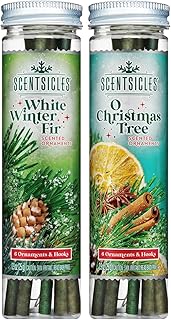 Scentsicles White Winter Fir and O Christmas Tree Scented Christmas Ornaments with Hooks - 2 Pack (2 Bottles, 12 Sticks Total)