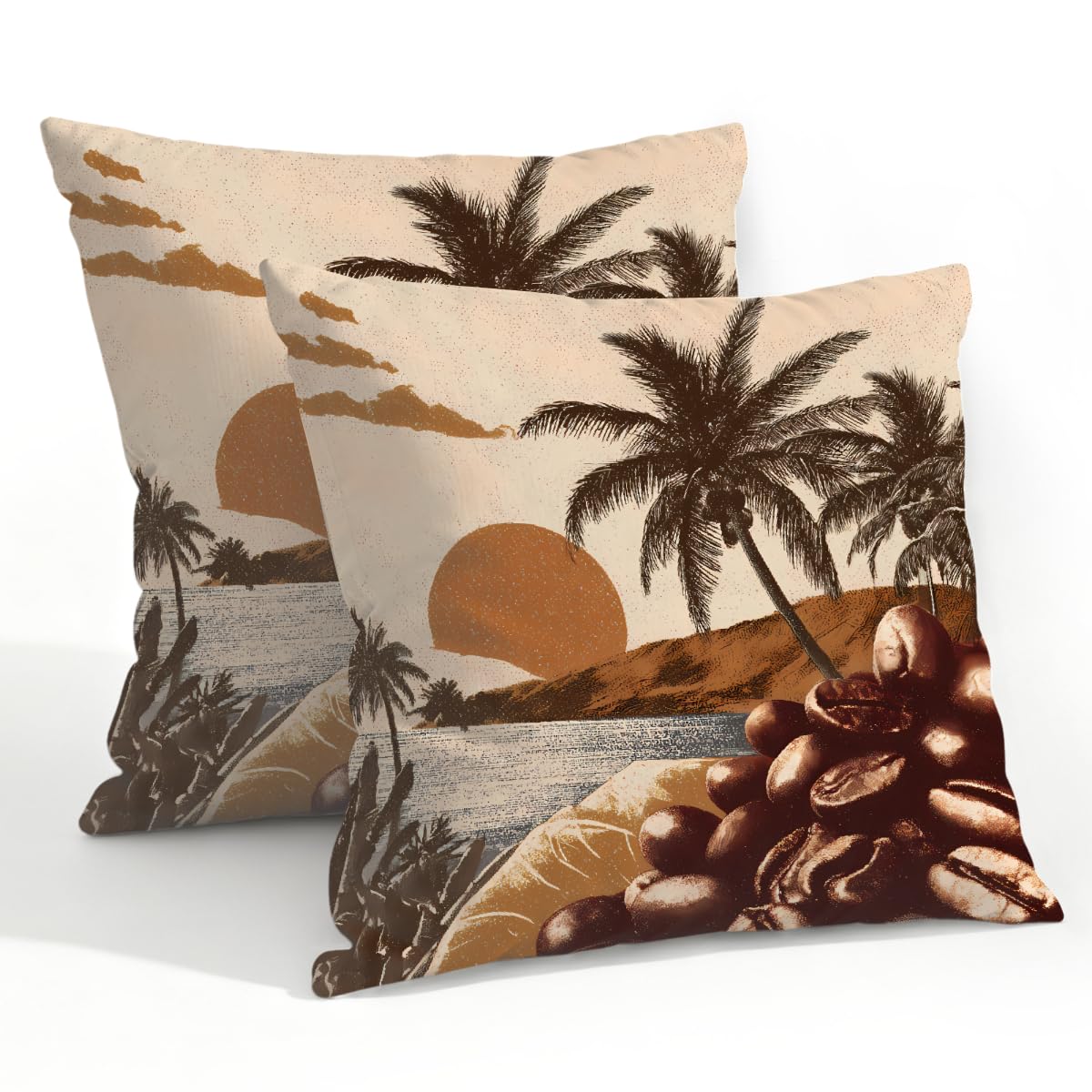 Outdoor Pillow Covers Waterproof Pillowcases 22x22in Set of 2 Vintage Coastal Sunset Landscape Decorative Throw Cushion Case for Couch Sofa Garden Patio Furniture