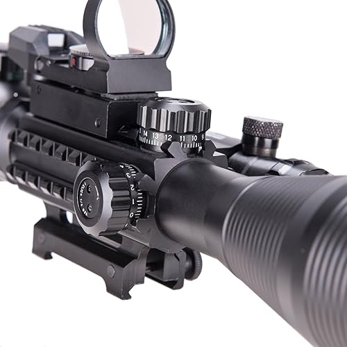 Miniatura 20 de PINTY Rifle Optical Scope & Red Dot Combo with Red/Green Laser, Illuminated Reticle for 20mm Picatinny Rail 4-12X50