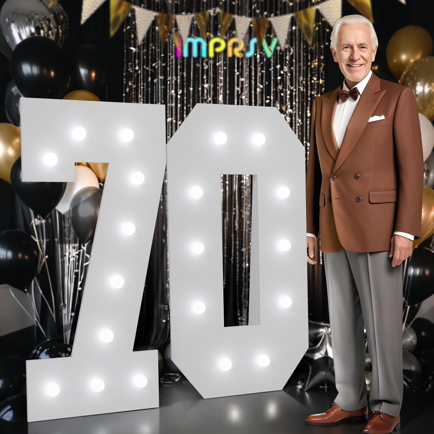 imprsv Marquee Numbers 70th-Birthday Decorations: Large 4ft Light up Number Balloon for Party Big 70 Year Old Women Men Birthday Decoration Anniversary Foam Board Wall Number 70