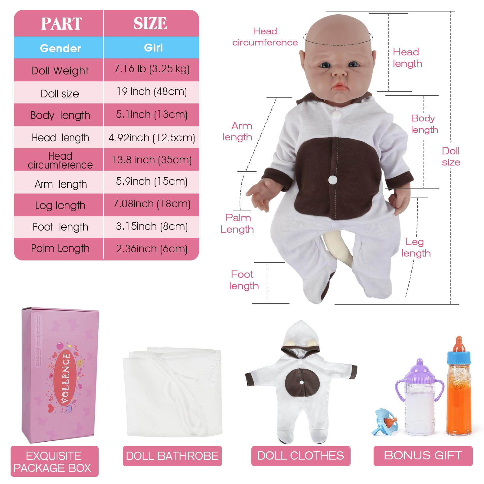 Vollence Bambola Neonata 48cm in Silicone, Non Bambola in Vinile, Neonata Realistica, Regalo Antistress - Ragazza