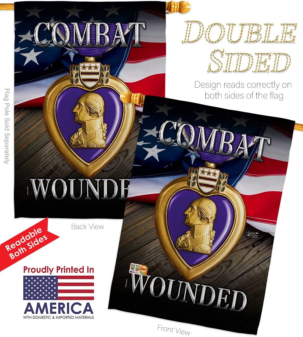 Purple Heart Combat Wounded House Flag Set Armed Forces Military Service All Branches Support Honor United State American Veteran Official Small Gift Yard Banner Double-Sided Made In USA 28 X 40