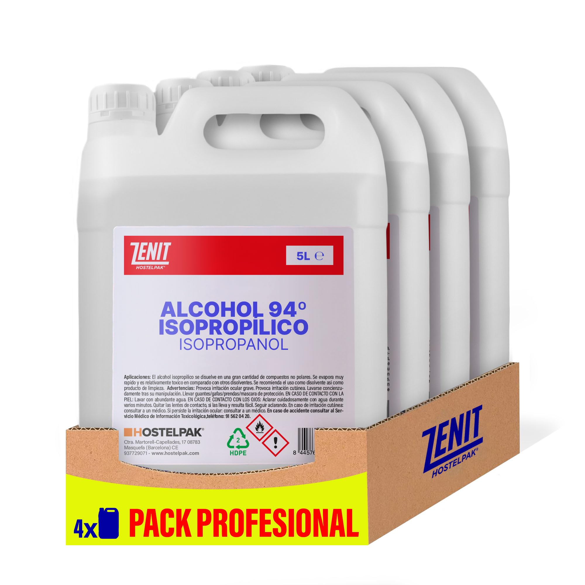 4 x 5L - Alcohol isopropilico 99,99% Pureza, Limpieza superficies y componentes electrónicos