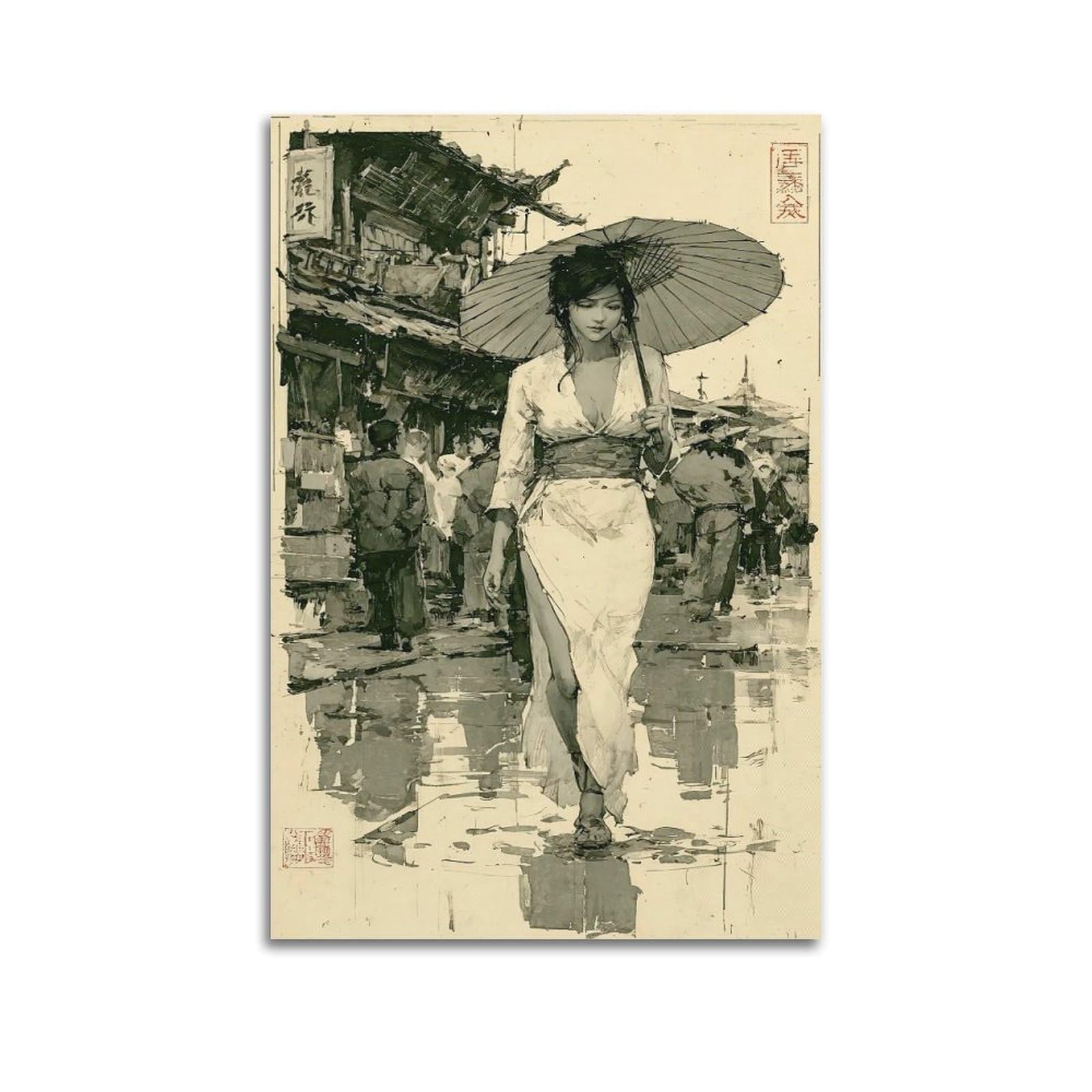 OKAHYS Vintage Japanese Beautiful Girl Artwork Poster Decorative Painting Canvas Wall Artworks Picture 12x18inch(30x45cm)