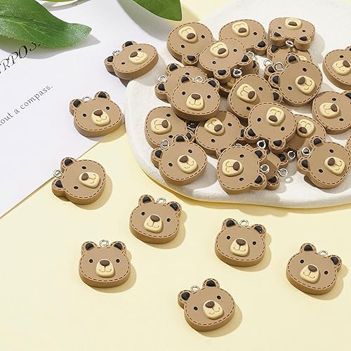 Miniatura 6 de KitBeads 30 dijes de oso de resina con diseño de oso de dibujos animados Kawaii para hacer joyas, pulseras y manualidades a granel Limón 3D, 10