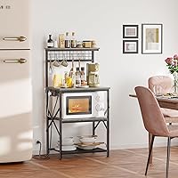 Vista 2 de Furologee Estante para hornear de cocina con toma de corriente, estación de barra de café con almacenamiento de 4 niveles, soporte para horno