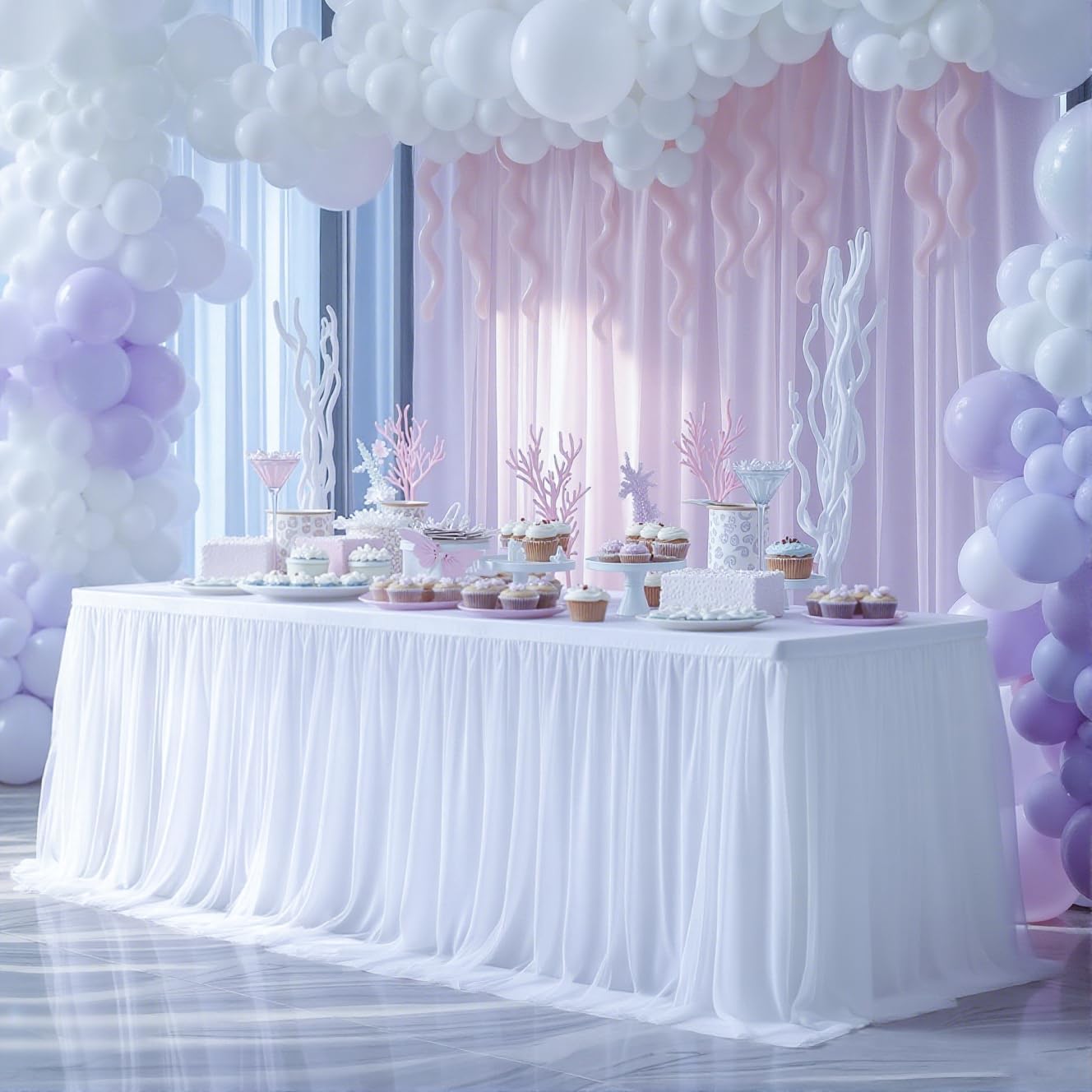 6 Pack White Tablecloth for 6 Foot Rectangle Tables with Tulle Table Skirt image 2