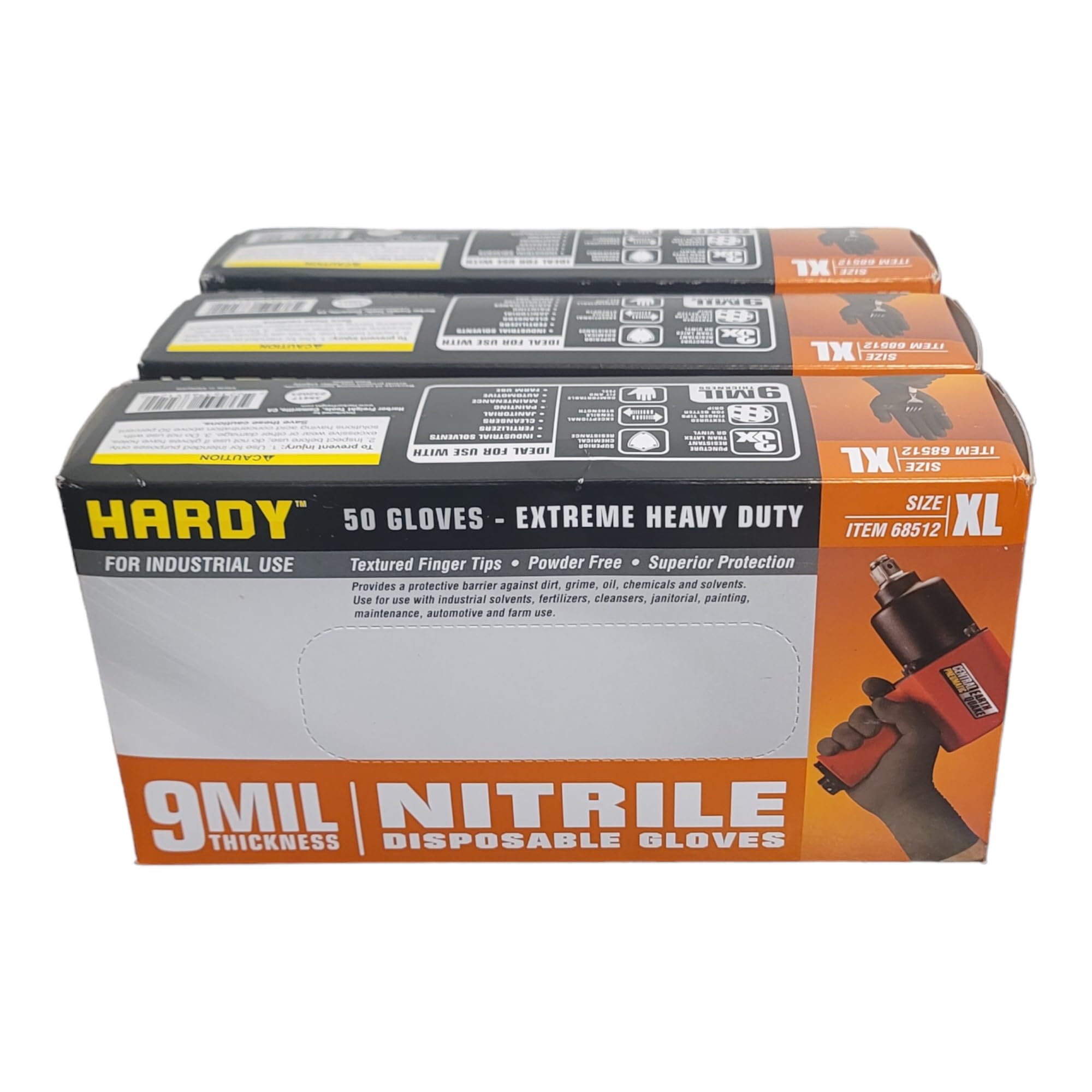 9 mil Nitrile Powder Free Gloves 50 Pc (Extra Large) by Hardy - 3 BOXES