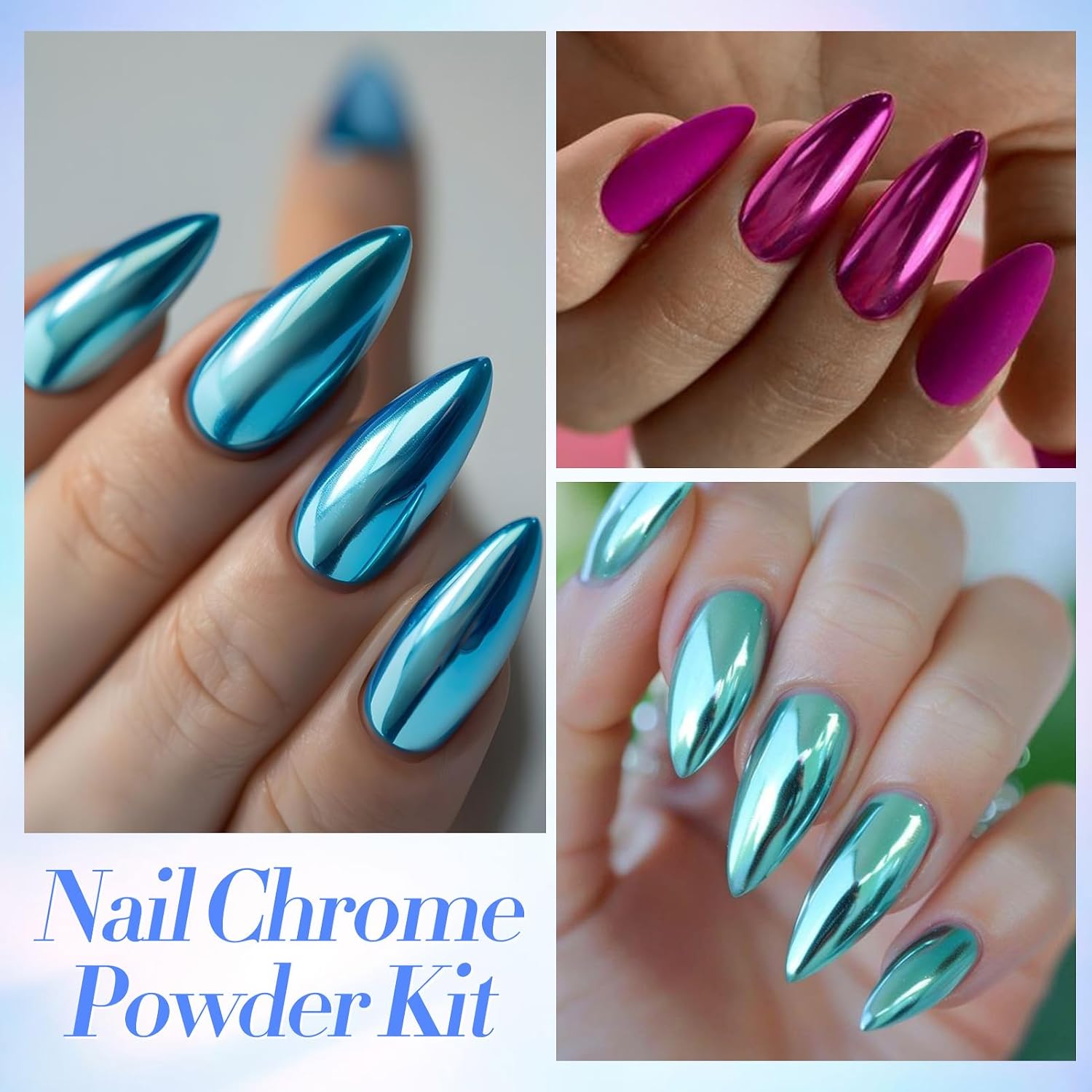 Born Pretty Mirror Chrome Nail Powder Set, 12 Colors Metallic Mirror Effect Nail Powder Red Green Gold Silver Holographic Aurora Chameleon Pigment for Nail Art Gel Polish Christmas Decoration Sets