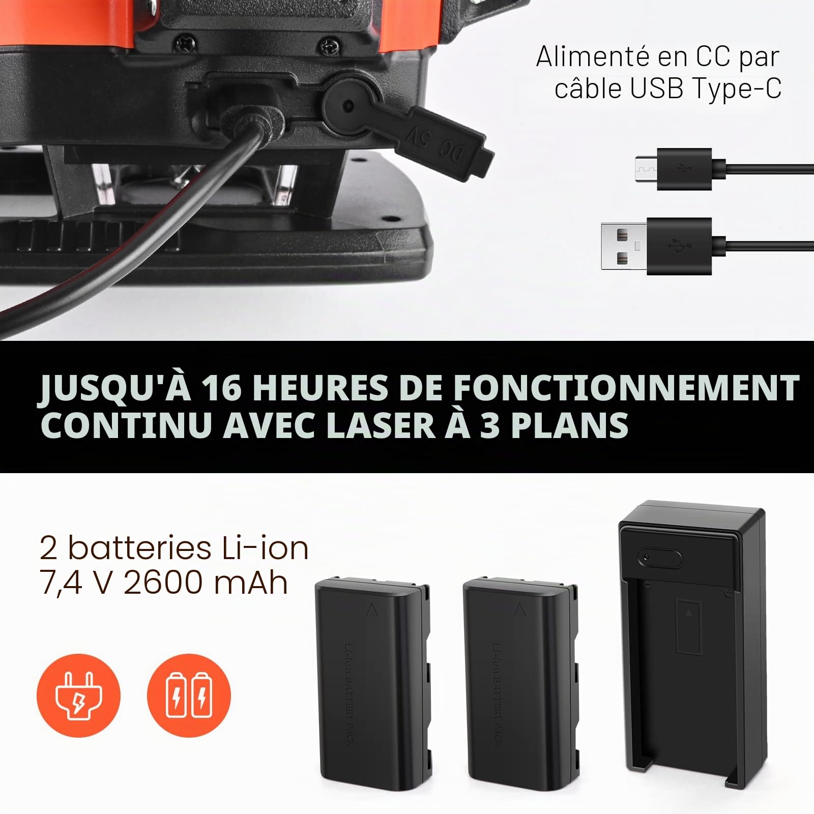 DOVOH Niveau laser auto-nivelant : niveau laser 4D à 16 lignes auto-nivelant 4 x 360 Faisceau vert pour carrelage au sol et plafond Double piles rechargeables Support magnétique inclus, K4-360G