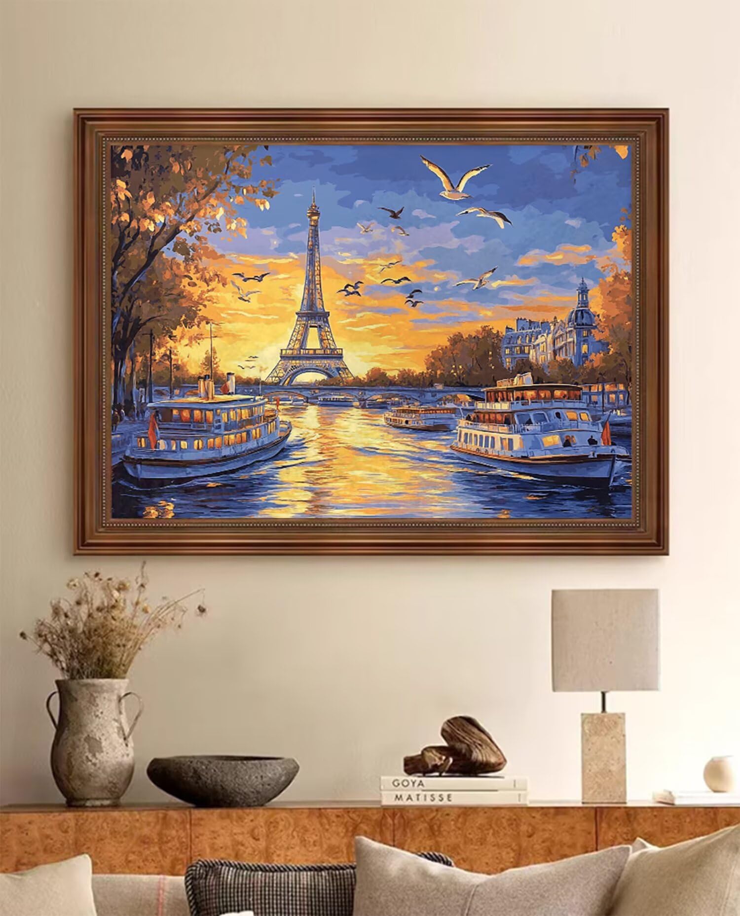 Malowanie po numerach dla dorosłych Wieża Eiffla Paint by Numbers Krajobraz Malowanie według numerów Dzieci Początkujące z farbami i 3 pędzlami, dekoracja pokoju, 90 x 135 cm, Model756