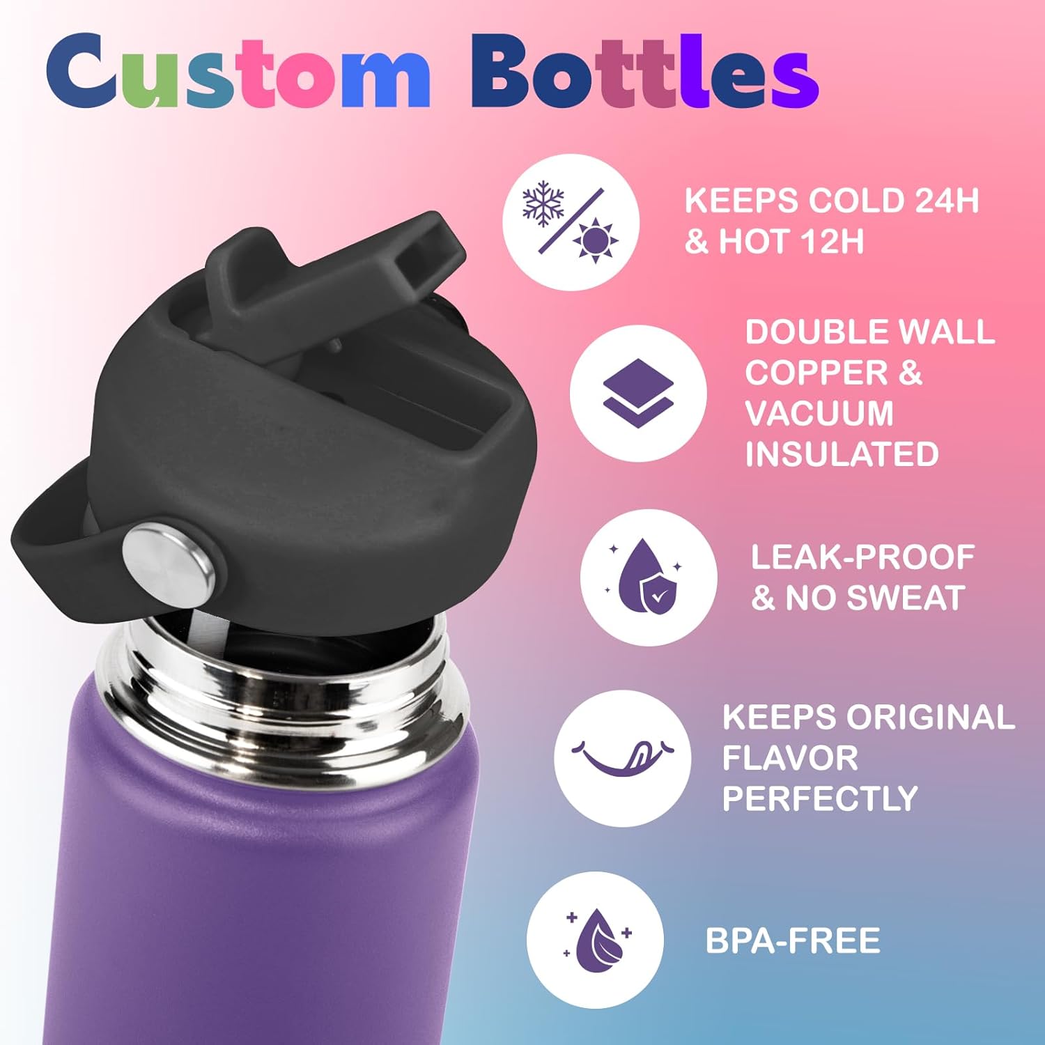 Made in USA - Personalized 18oz Kids Water Bottle for School w/Engraved Name - Custom Thermos Kids Water Bottle with Leak-Proof Lid - Personalized Gifts for Boys Girls Toddlers - BPA-Free (PINK) - Image 8