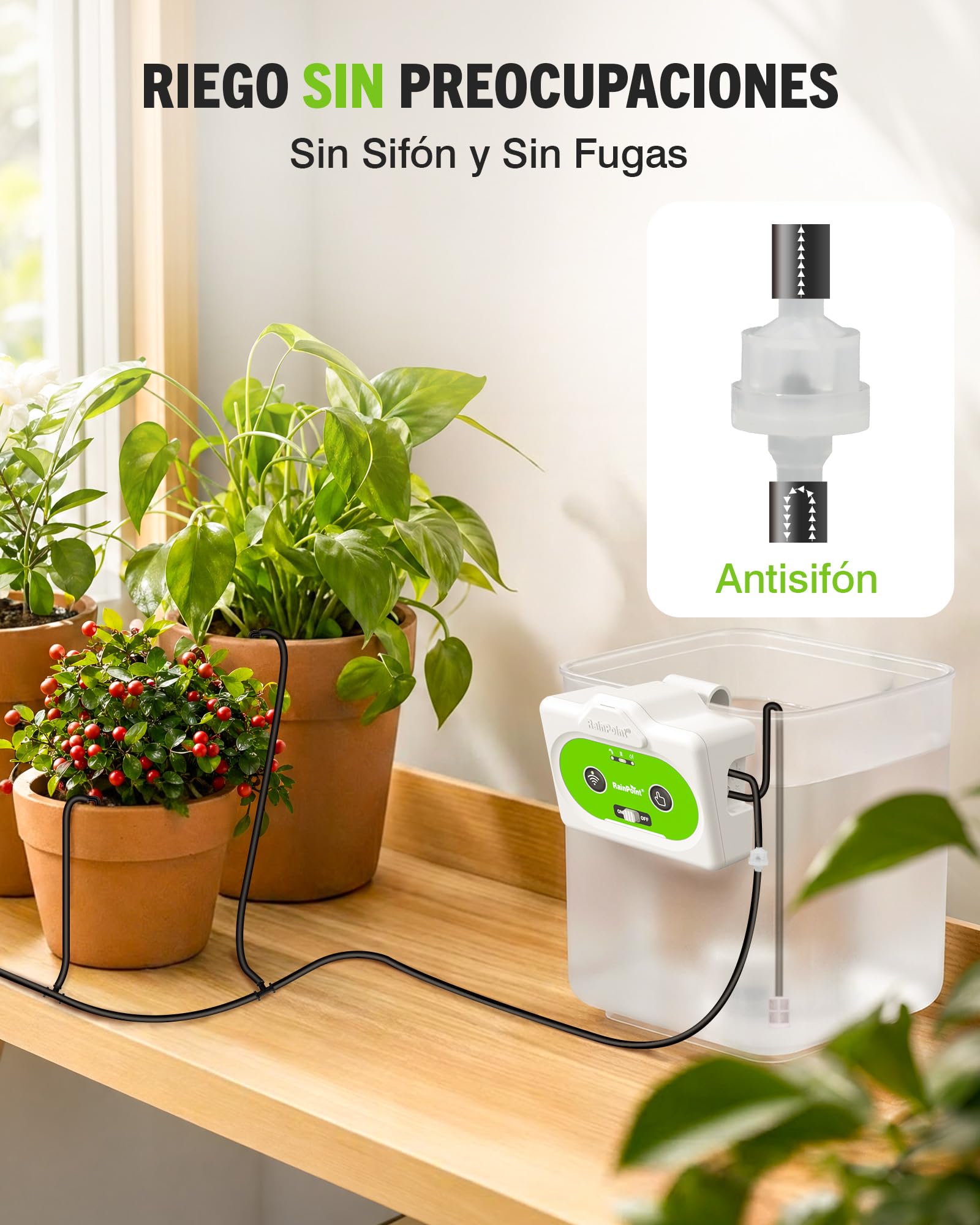 RAINPOINT Sistema de Riego Automático WIFI, Control Remoto APP, Riego por Goteo para Plantas de Interior con Ciclo y Remojo, Sistema de Riego Automático con Batería Recargable, Hasta 15 Plantas
