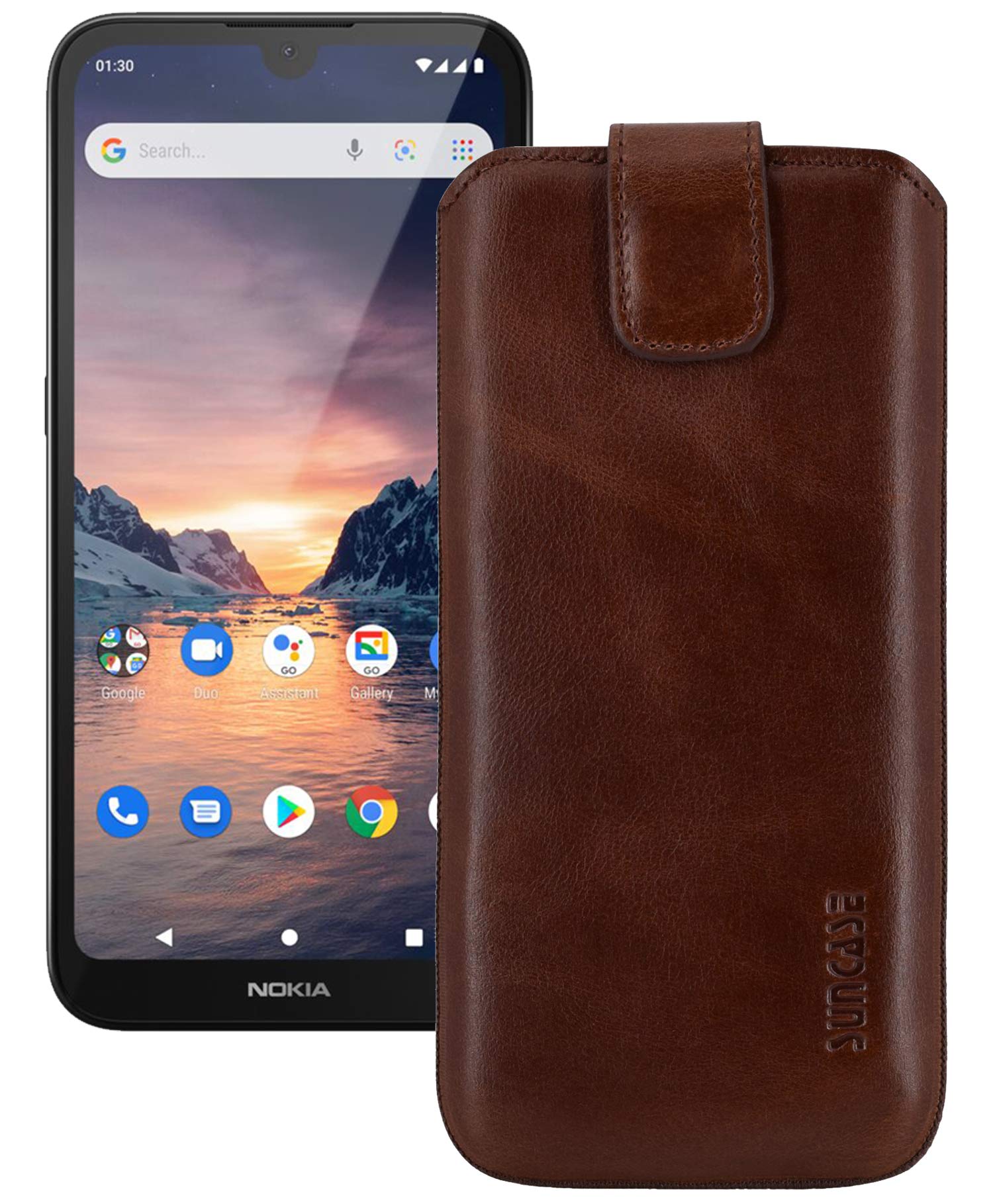 Custodia In Vera Pelle Con Linguetta Di Estrazione Per Nokia 8.1 - Suncase Con Cover In Silicone Inclusa - 4