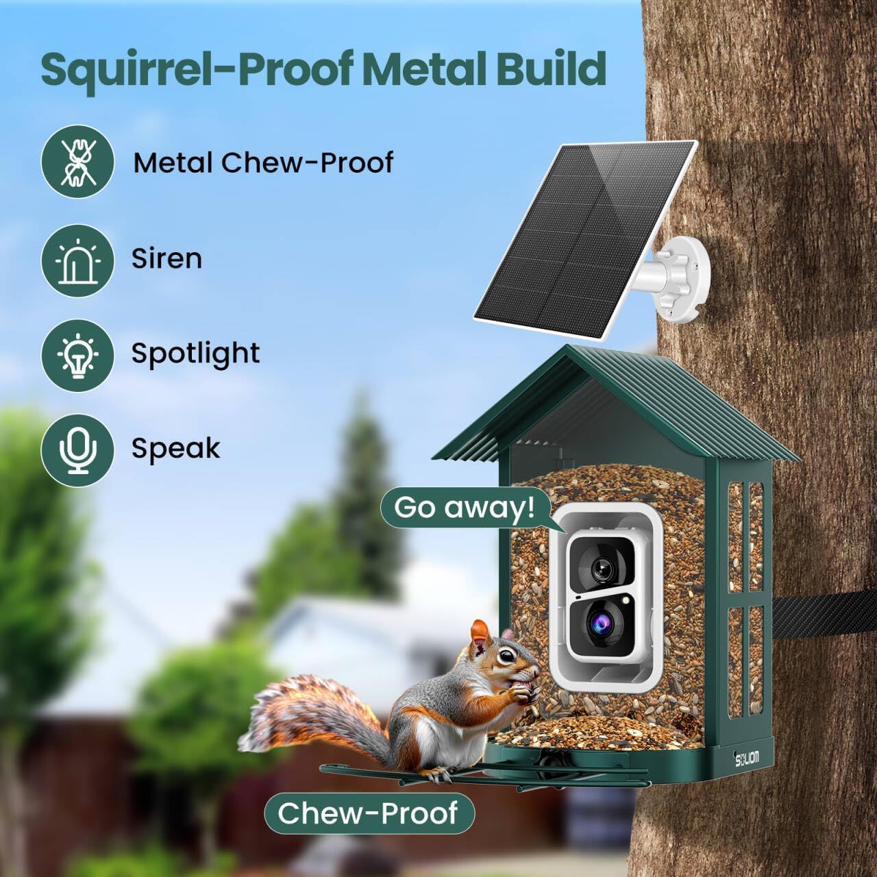 SOLIOM BF08 - Cámara inteligente alimentadora de pájaros con AI Identify Especies de aves, leva de observación de aves silvestres, vista en vivo, notificaciones instantáneas, panel solar de 5 W,
