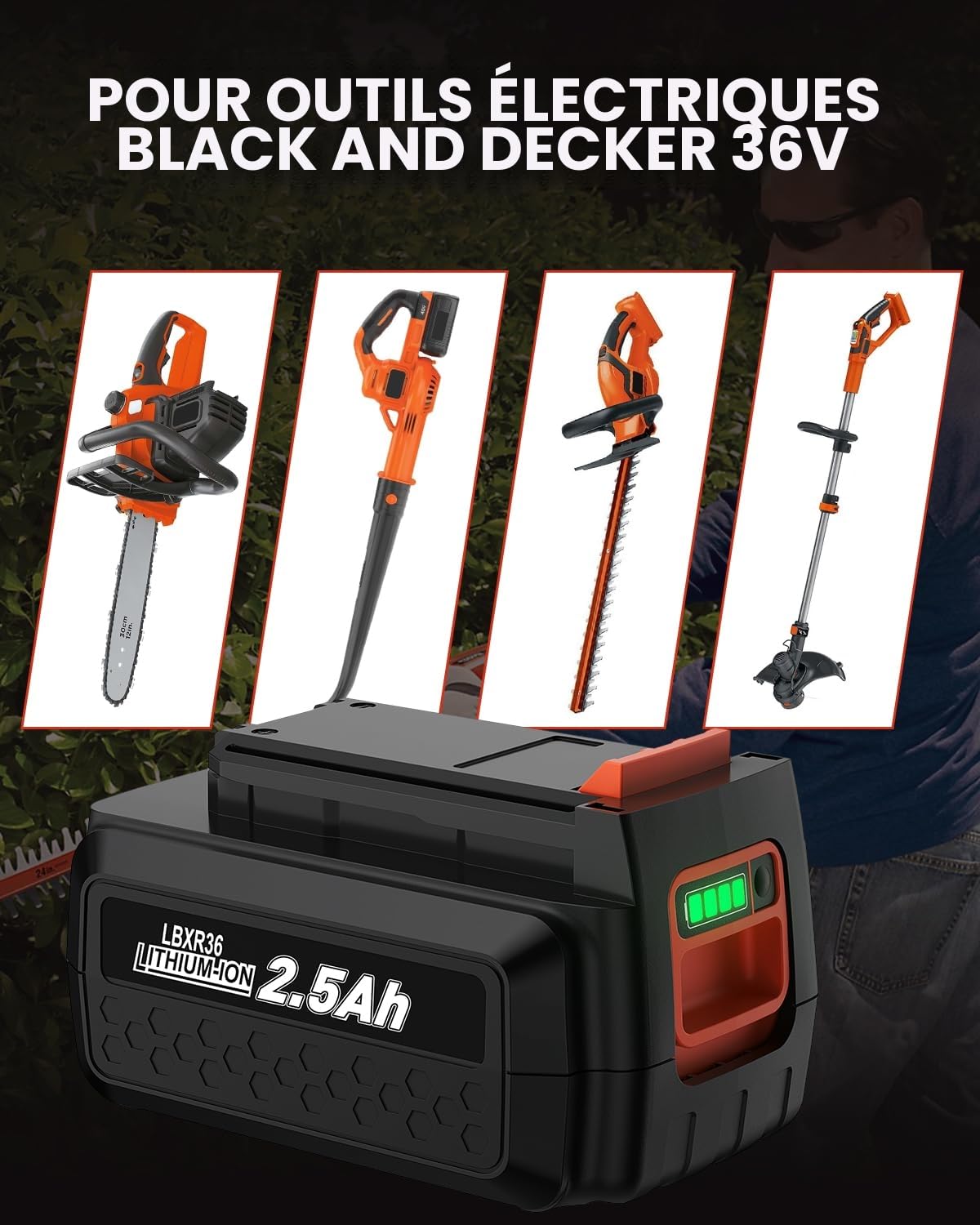 36V 2.5Ah Batterie pour Black et Decker 36V, Powtree BL20362 Batterie pour Black Decker LBXR36 LBX2040 LBXR2036 LBX1540 LBX2540 LST136 LHT2436B LSW36 LCC340C LCS1240B BL20362-XJ BL2536-XJ