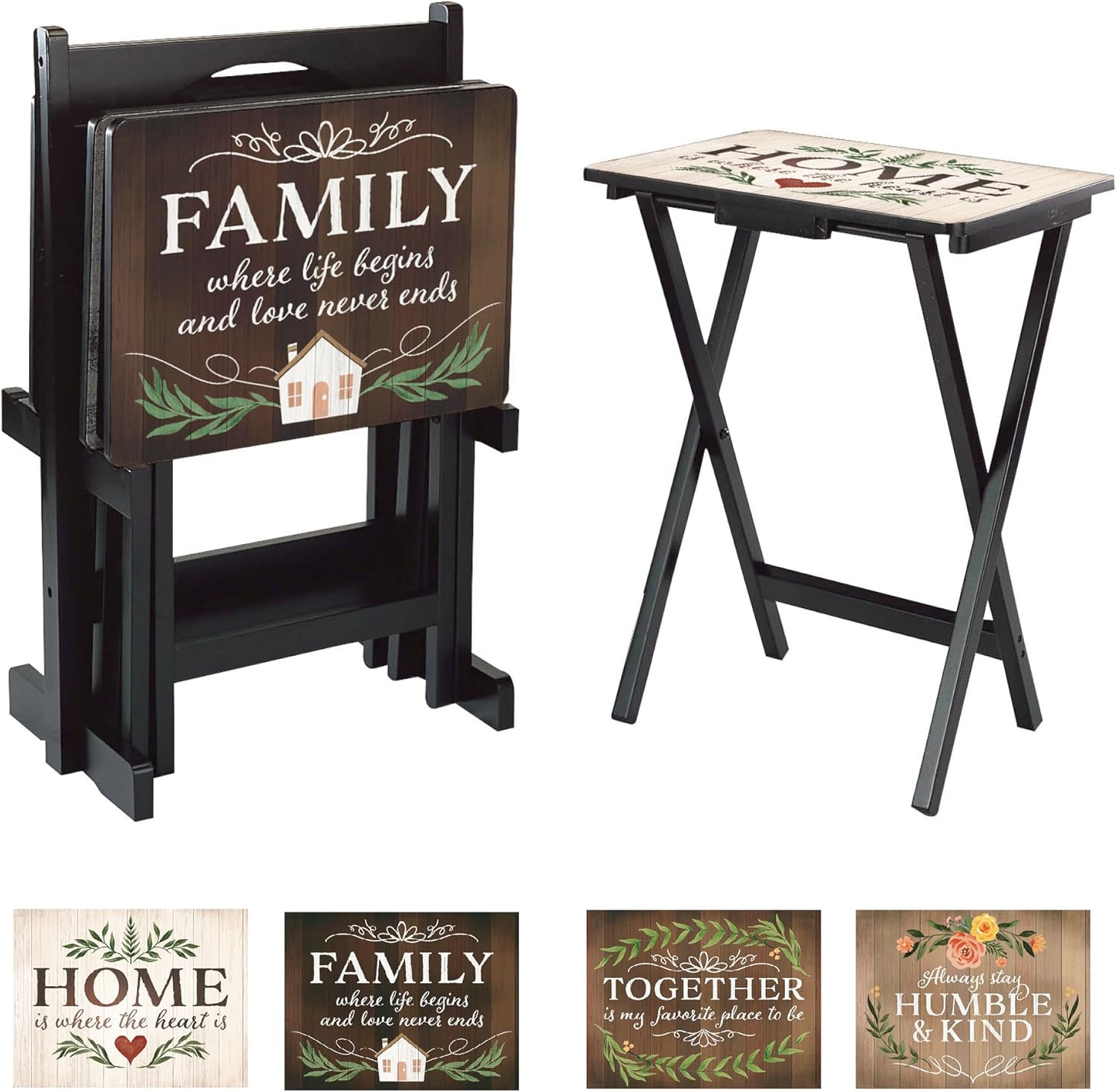 Cape Craftsmen Classic TV Trays Table | Set of 4 | Rectangular Folding Couch Trays with Storage Rack | Decorative Portabe Serving Tables for Home Activities (Rustic Farmhouse) Set of 4 Rustic Farmhouse