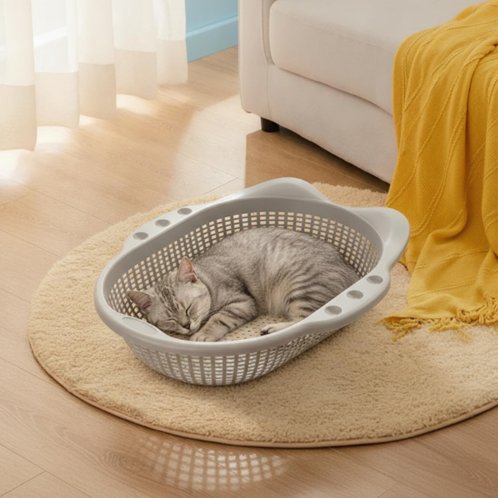 Panier Aéré Lavable pour Chats, Petits Chiens, Intérieur, Salon, Gris