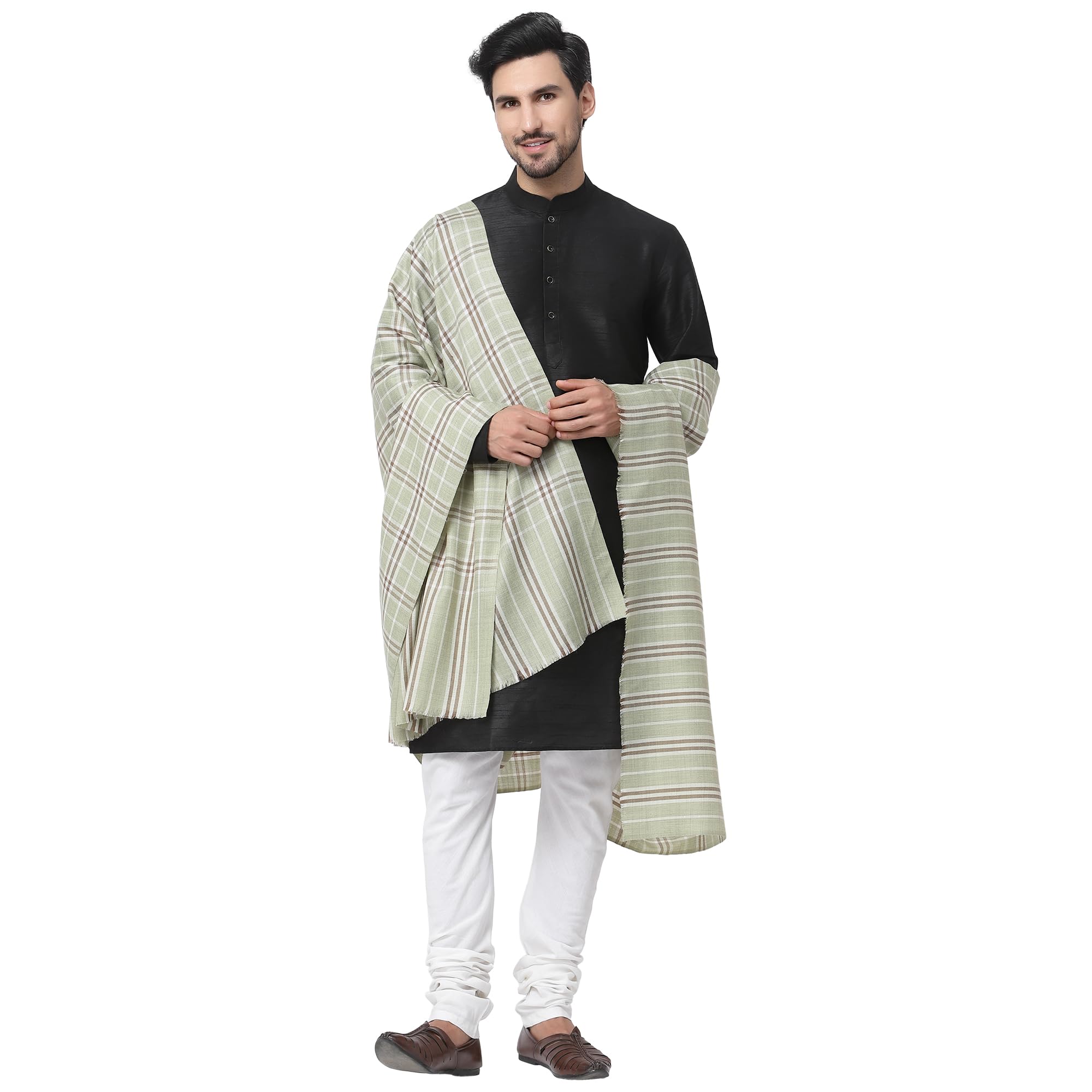 Weavers Villa Men's Woolen Lohi/Shawl (Ms-Checks, Pista), 125Cm X 250Cm