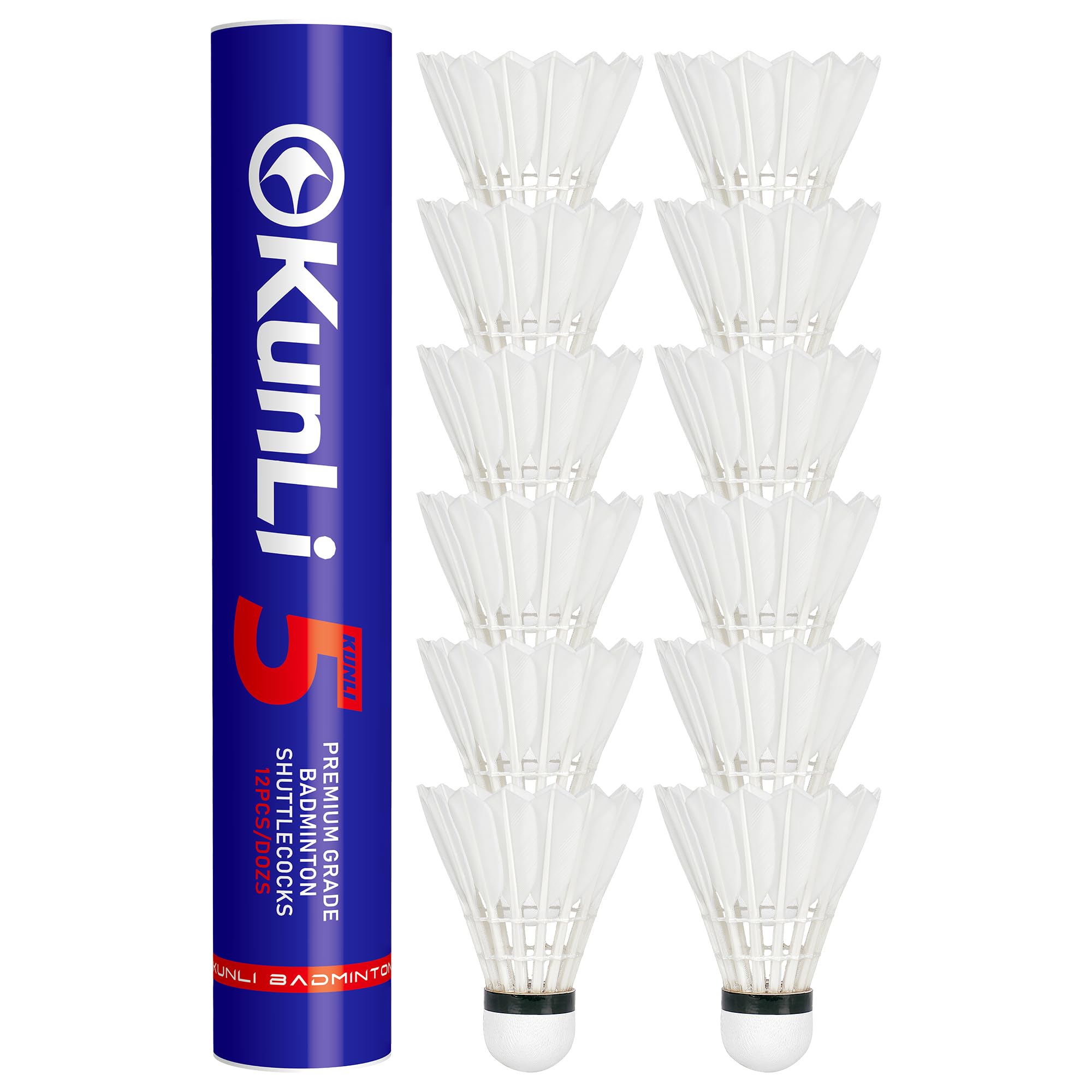 kunli Goose Feather Badminton Shuttlecocks 12 Pack Durable KL-5，Speed 78
