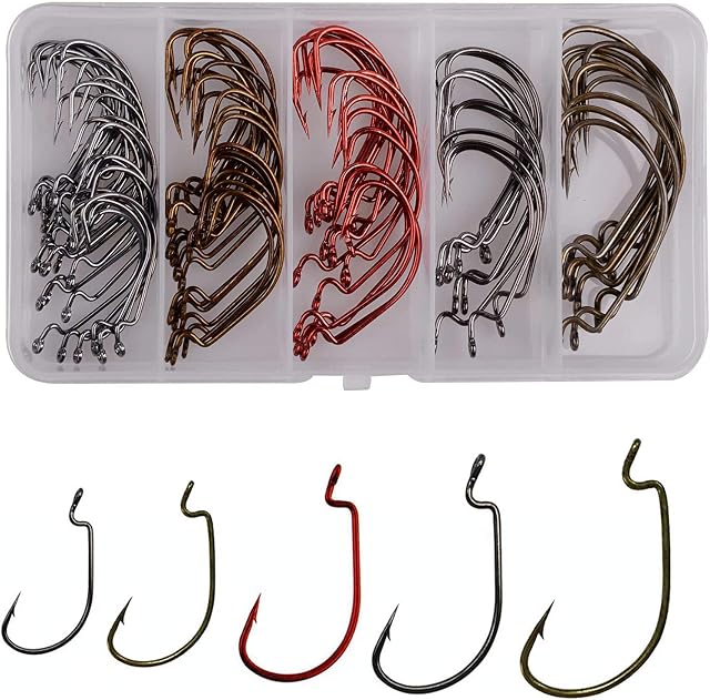 Jig Fishing Hooks High Carbon Steel Worm Senko Bait Jig Fish Hooks with Plastic Box