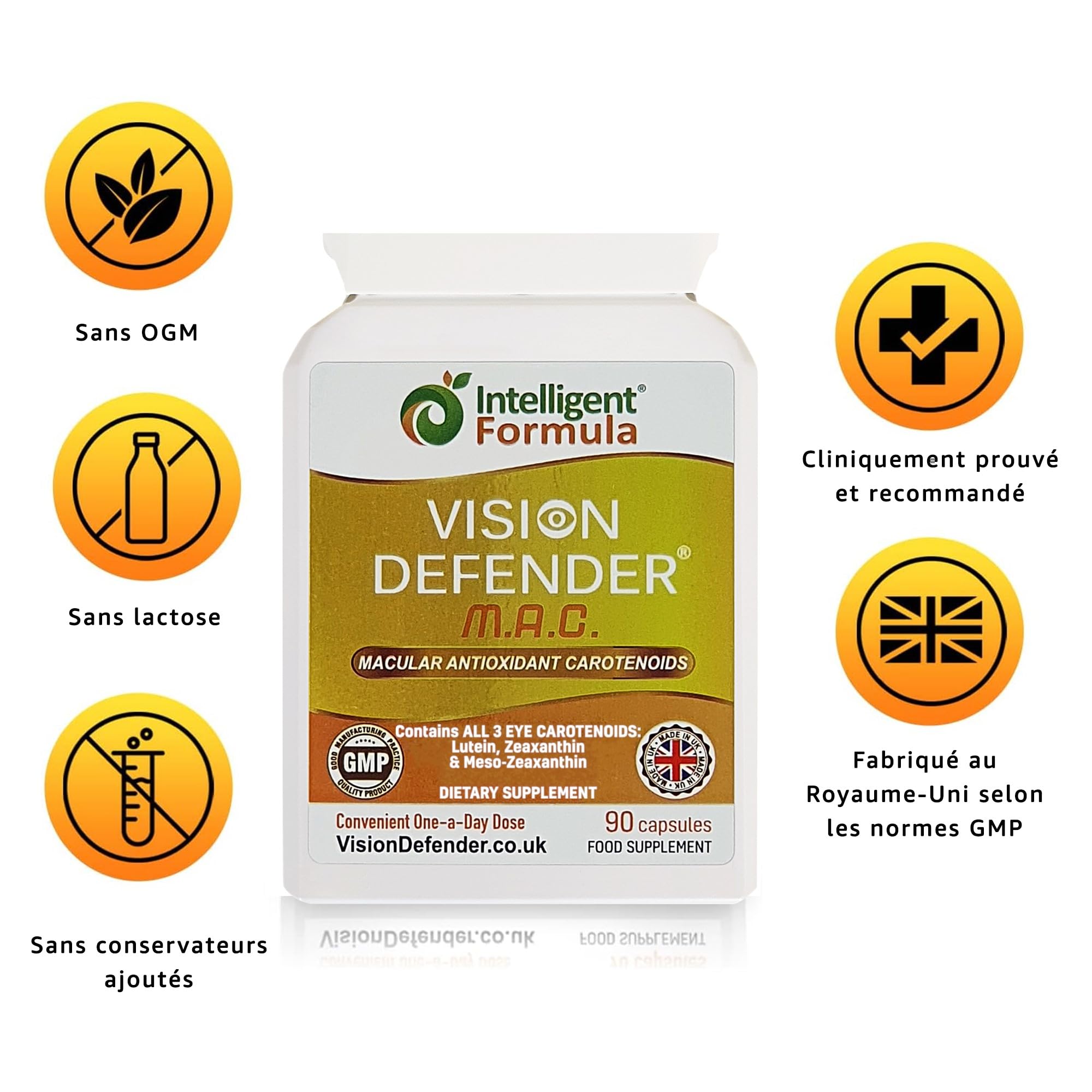 Vision Defender MAC Vitamines pour les Yeux – Caroténoïdes Triples : Lutéine 10mg, Zéaxanthine 2mg, Méso-Zeaxanthine 10mg – Soutien Vision & Santé Oculaire – 90 Gélules – Fabriqué au Royaume-Uni