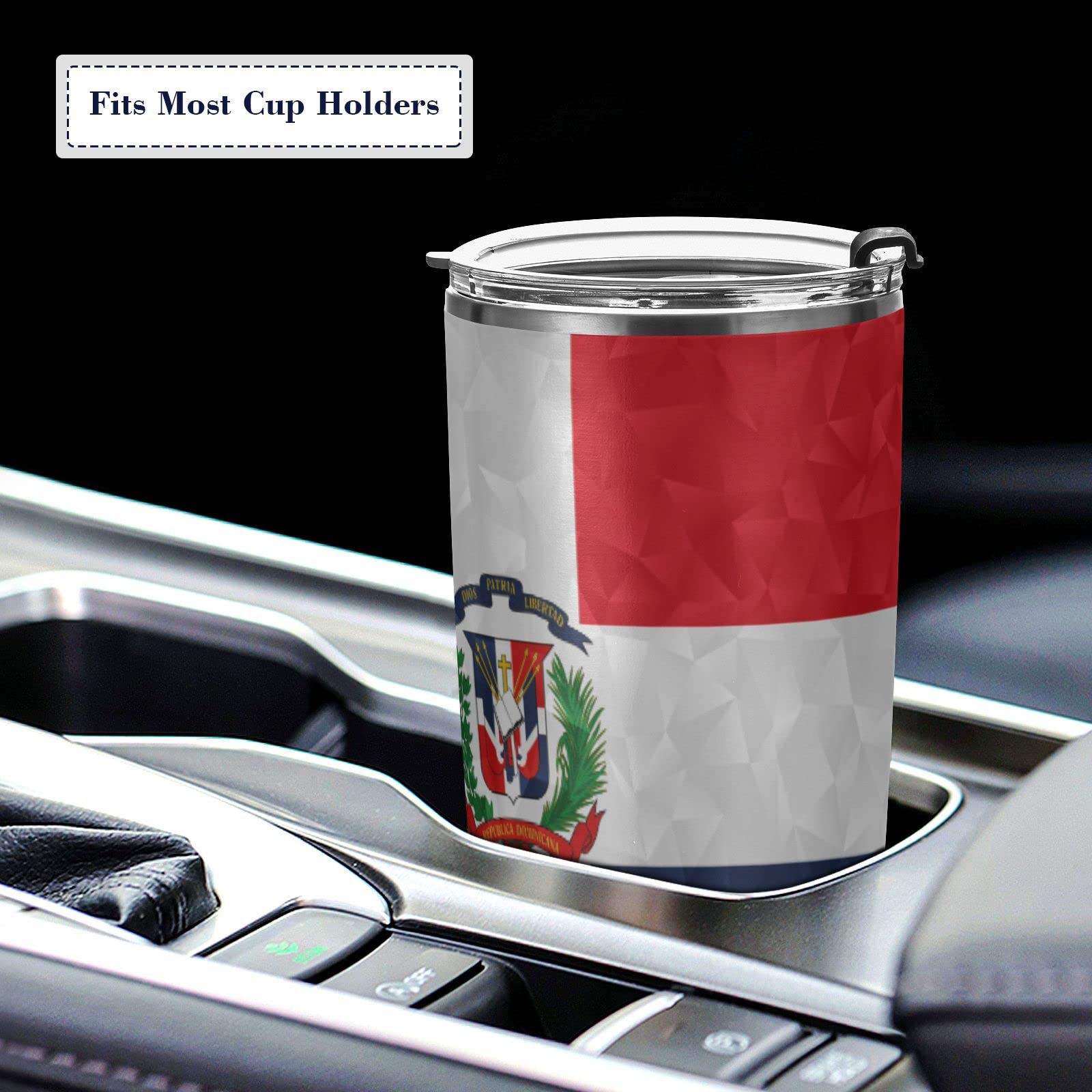 Yasala Edelstahl-Tumbler 'Dominikanische Republik Flagge' – 590 Ml, Doppelwandig Isoliert, Mit 2 Strohhalmen & Deckel, Perfekt Für Reise, Büro & Schule