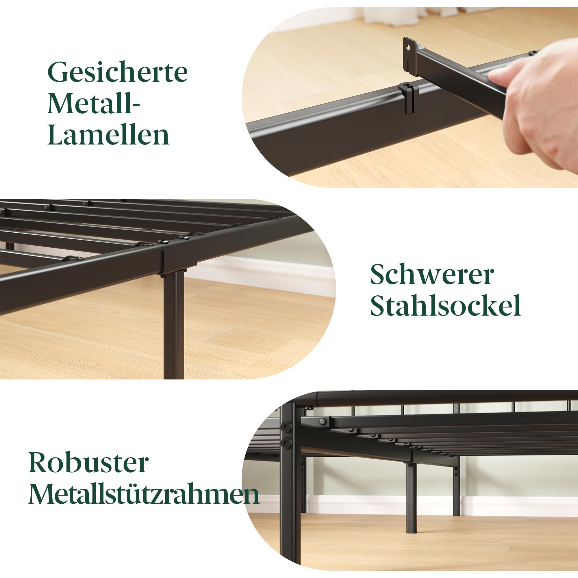Zinus Elias Bettgestell 140x200 cm mit Vintage Kopfteil - Metallbett 140x200 mit Metall-Lattenrost - 30 cm Hohe Plattform mit Freiraum Darunter - Kein Boxspringbett Erforderlich - Schwarz