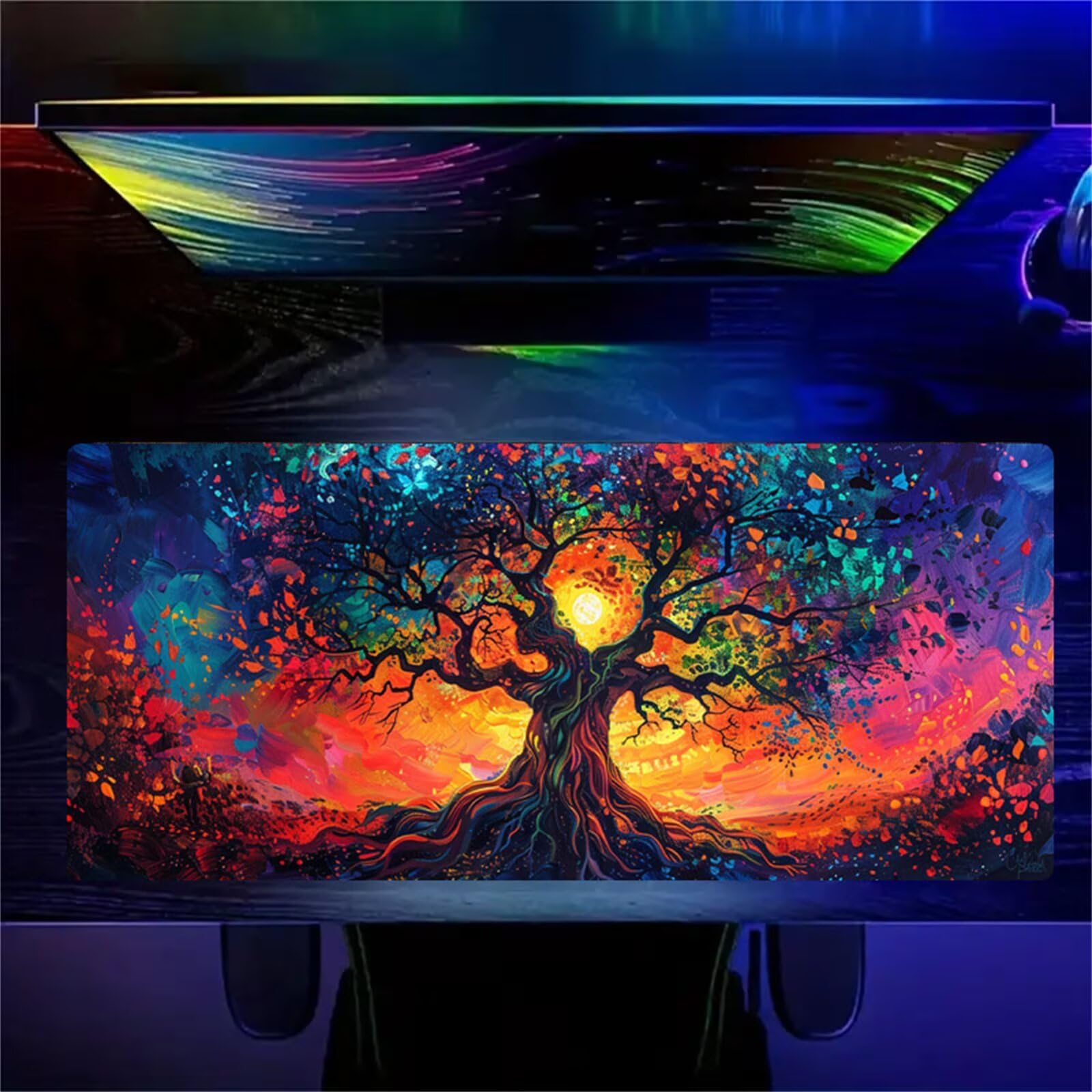 Alfombrilla de Ratón Gaming XXL 1000x500x2mm, Árbol de la Vida Acuarela | Alfombrilla Escritorio Grande Antideslizante, Superficie de Alta Precisión y Velocidad para Teclado, PC y Laptop