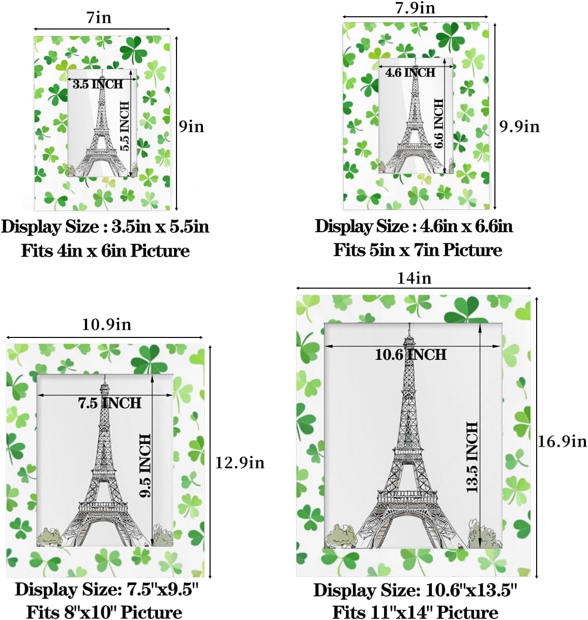 TropicalLife St. Patrick's Day Clover 5x7 Picture Frame Wooden Photo Frames for Wall or Tabletop Display Wall Decor Picture Frame, Fits Display Photos 4x6 with Mat or 5x7 Without Mat