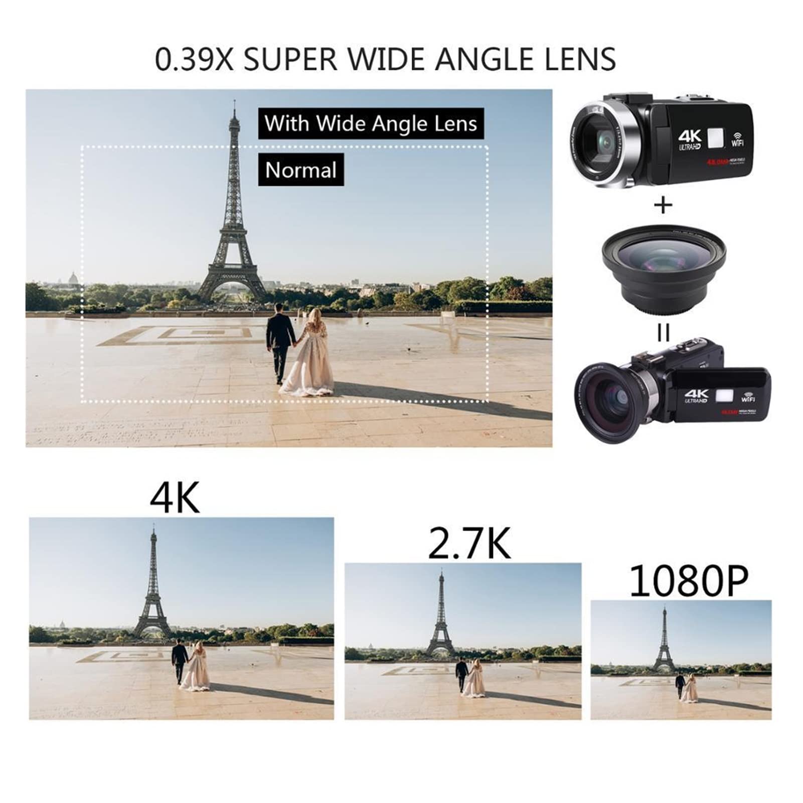 Videocamera, Videocamera 4K 4 8MP. video digitale for registratore vlog WI-FI da touch screen di camme notte(32GB SD Card,Cam Mic)