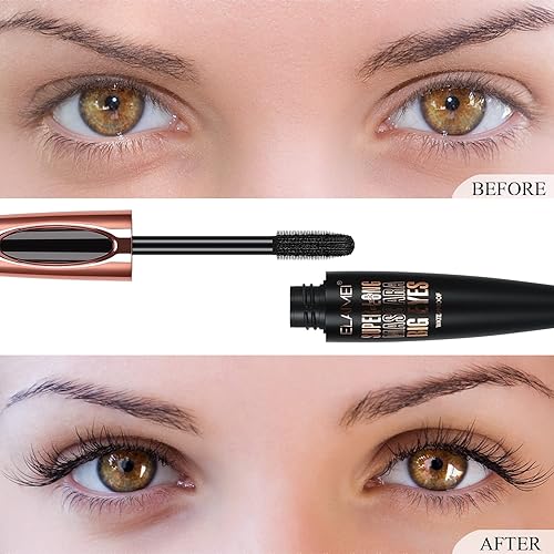 Miniatura 3 de Paquete de 2 pestañas de fibra de seda 4D de larga duración, color negro con volumen y longitud, natural impermeable, a prueba de manchas, añade