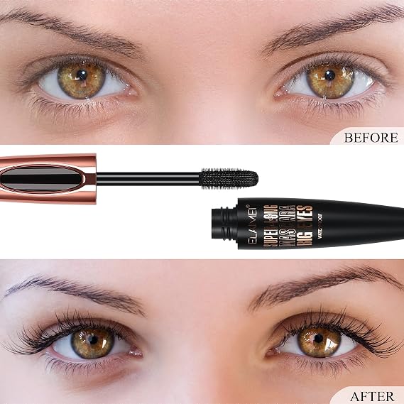 2 Pack Mascara Black Volume and Length, Natural Waterproof Smudge-Proof 4D Silk Fiber Lash Mascara Long-Lasting, Adds Length, Depth & Glamour Effortlessly