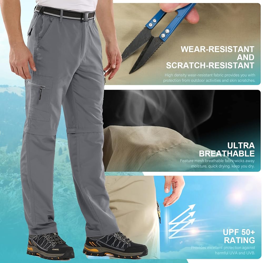 Amazon.com: Mens Hiking Pants Convertible Zip Off Lightweight