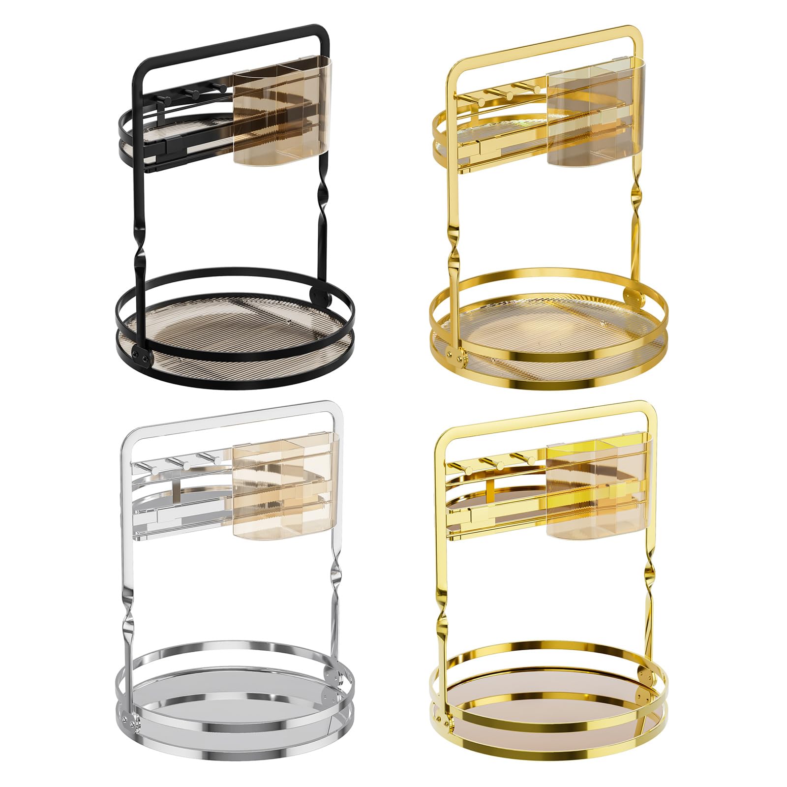 Rangement cosmétique rotatif à degrés avec conception à double couche et crochets à bijoux pour pinceaux de maquillage, produits de soins de la peau, rangement d ' accessoires de maquillage