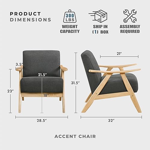 Miniatura 31 de Lexicon Silla decorativa moderna de mediados de siglo con marco de madera maciza en acabado de nogal, sillón tapizado para sala de estar, cojín de