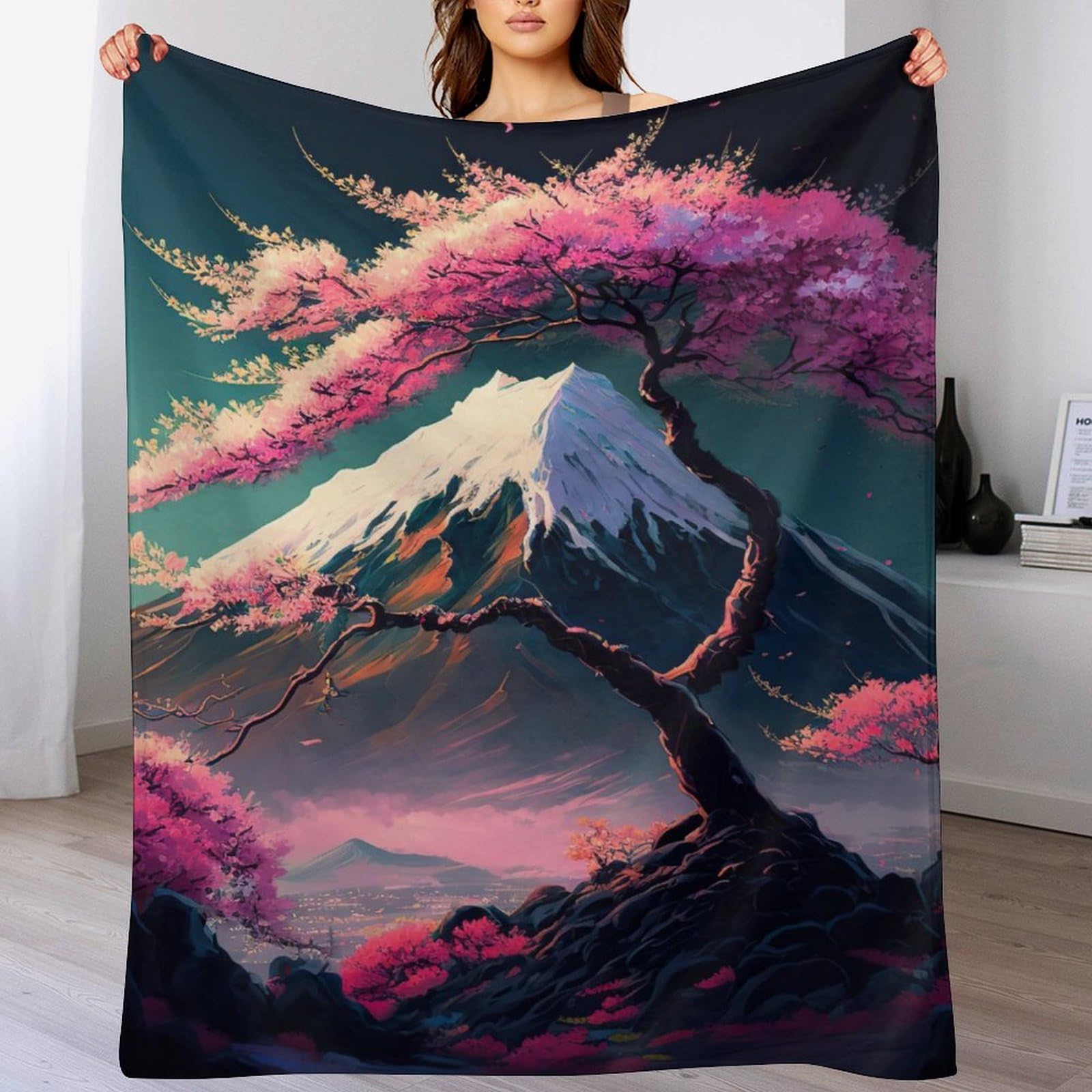 Couverture Fleurs de Cerisier Japonais pour Canapé et Draps de Lit Doux