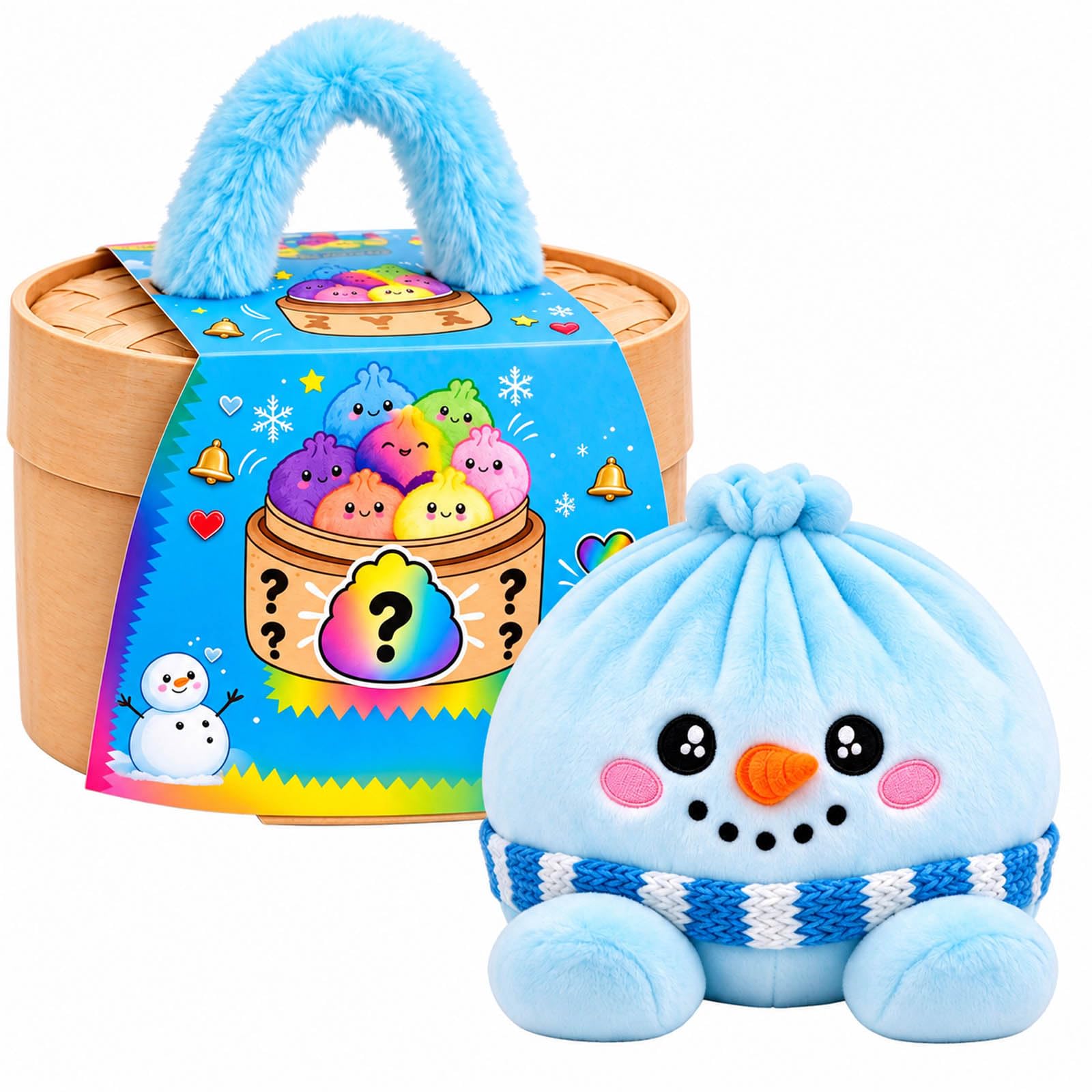 Christmas Plush Dumpling Cushion, Cute Soft Stuffed Bun with Steamer Gift Box, Squeeze & Stretch for Stress Relief, Cosy Desk & Home Decor (D) โ image 1