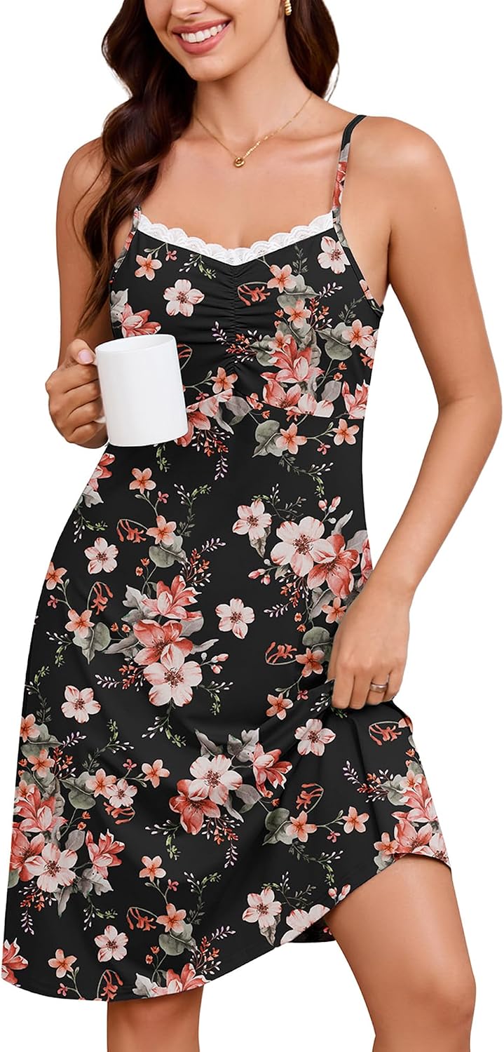 Heymoments Nightgowns for Women Sleeveless Sleep Shirts Nightie Night Gown House Pajama Ladies Lounge Sexy Dress