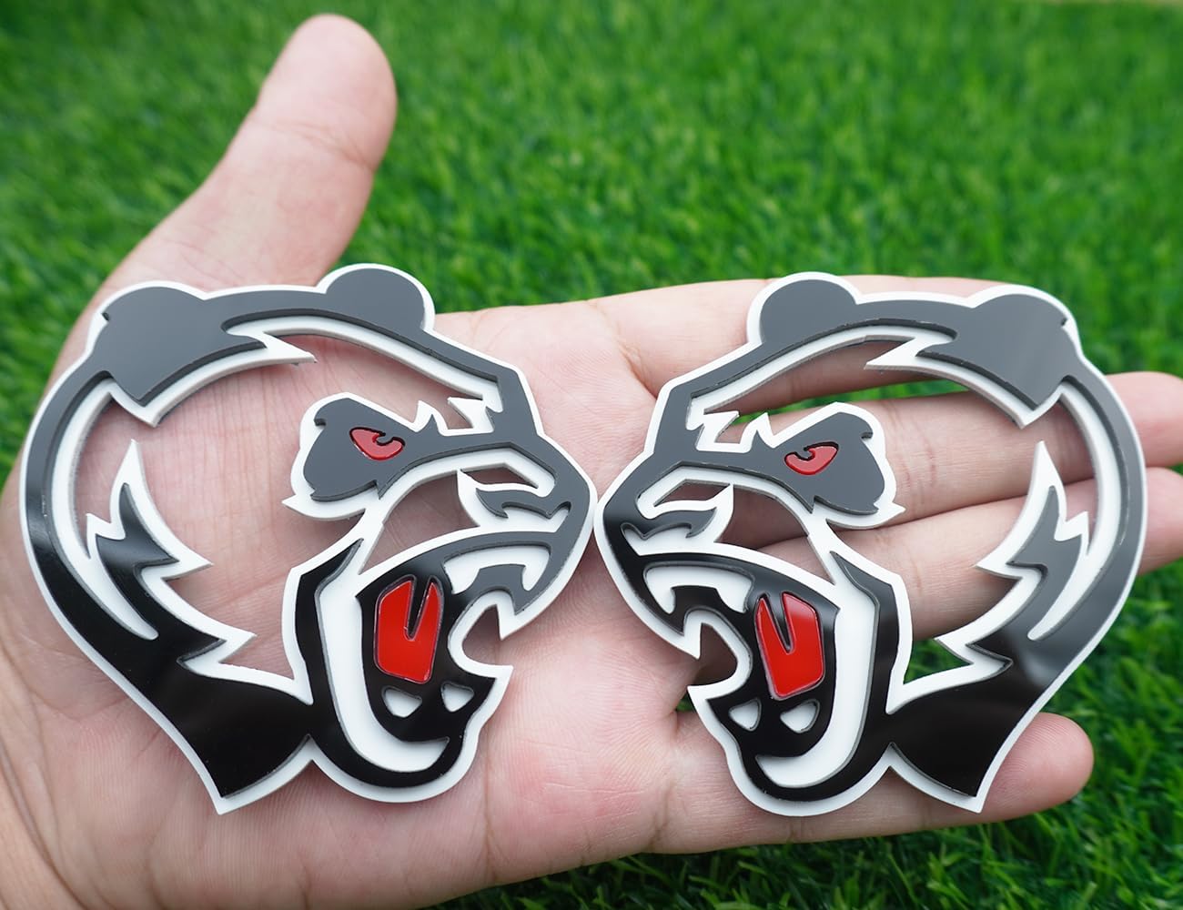 Pair Set Angry Panda Emblems 3D Badge Customized Decal Sticker Fit for Universal Car Truck Motorcycles (Black White Red)