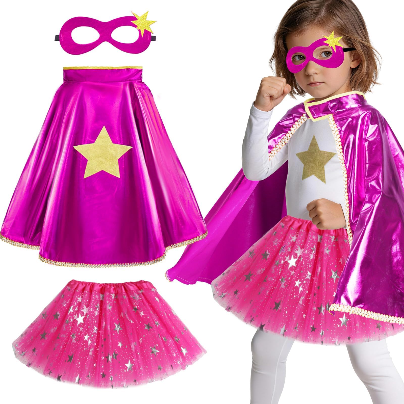 iROLEWIN Superhero-Capes for Kids Superhero-Costumes for Girls Toddler Princess Dress-Up Big-Sister-Gifts Christmas Party Toy