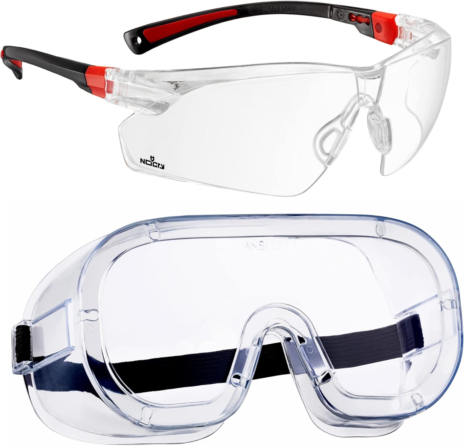 NoCry Safety Glasses with Clear Anti Fog Scratch Resistant, UV Protection & Non-Vented Protective Goggles, Clear Scratch-Resistant Lenses, Adjustable Strap, ANSI Z87.1 Rating