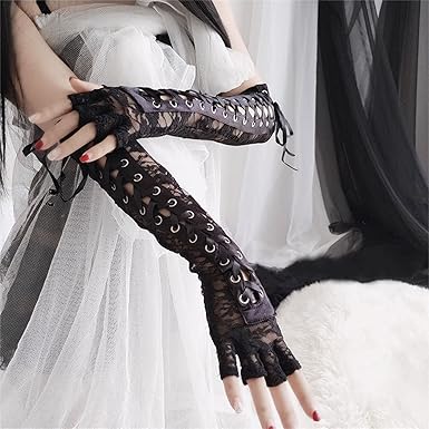 Amazon.co.jp: レースアップ ロンググローブ フィンガーレス