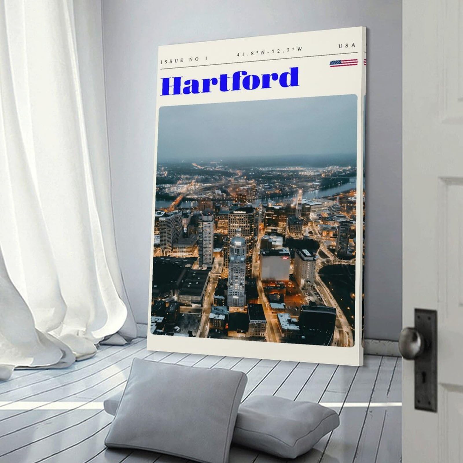 Junmoney Hartford Connecticut Travel Art Decorative Canvas Print 20x30inch(50x75cm), for Gallery Wall Layouts in Home Or Office, Home Wall Art for Statement Displays