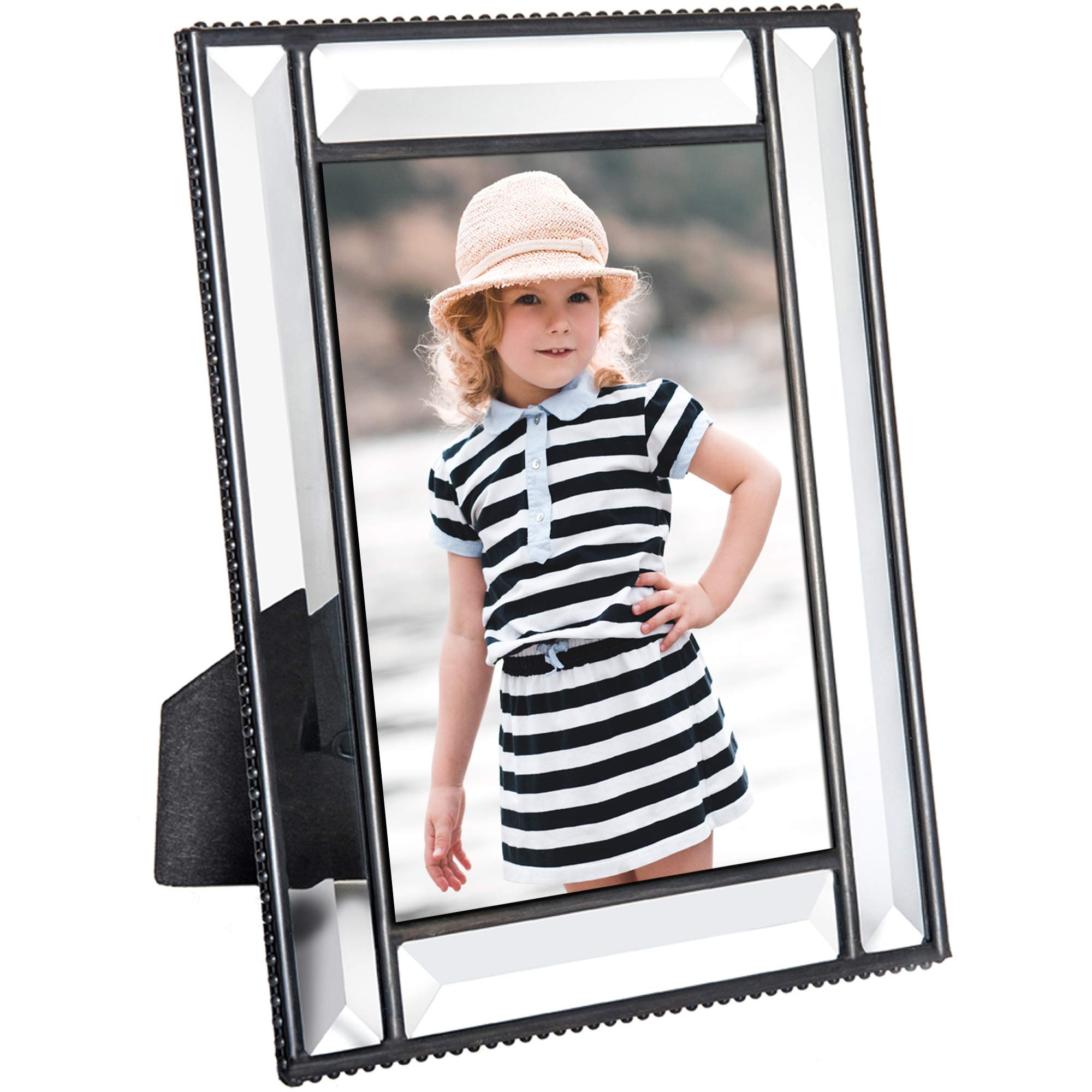 Beveled Glass Picture Frame Easel Back 5x7 Photo Frame Wedding Anniversary Engagement Graduation Gif