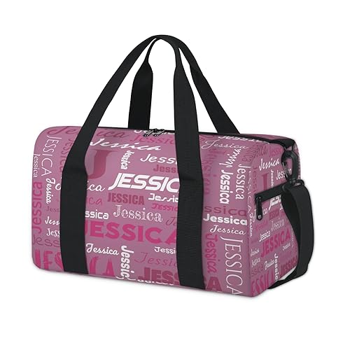 Ioracida Personalized Travel Tote Duffel Bag with Initial, Dark Pink Custom Overnight Weekender Bag for Women Men, Cusotm Sports Tote Gym Bags