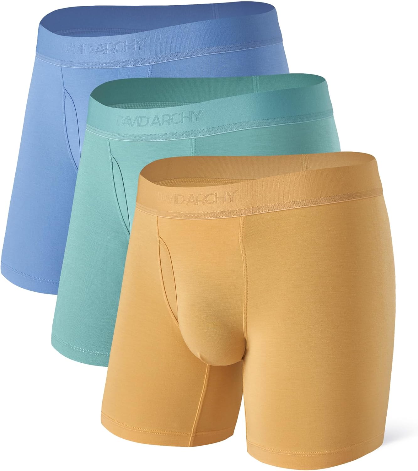 DAVID ARCHY Mens Underwear Breathable Second Skin Soft Modal Boxer Briefs for Men Pack, Wide Waistband No Ride Up
